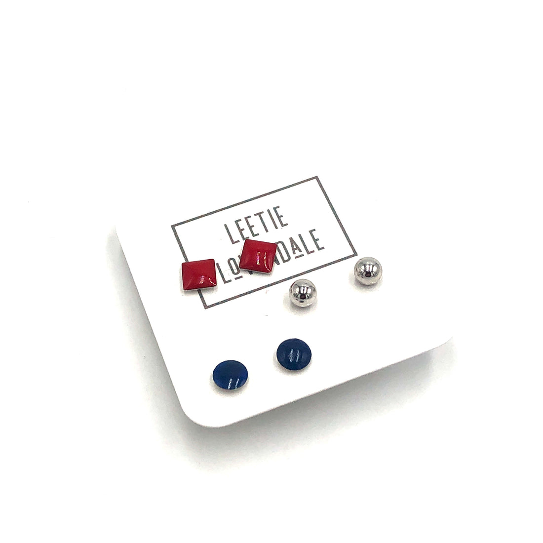 Red Navy &amp; Silver - Vintage Enamel Studs Earrings Set