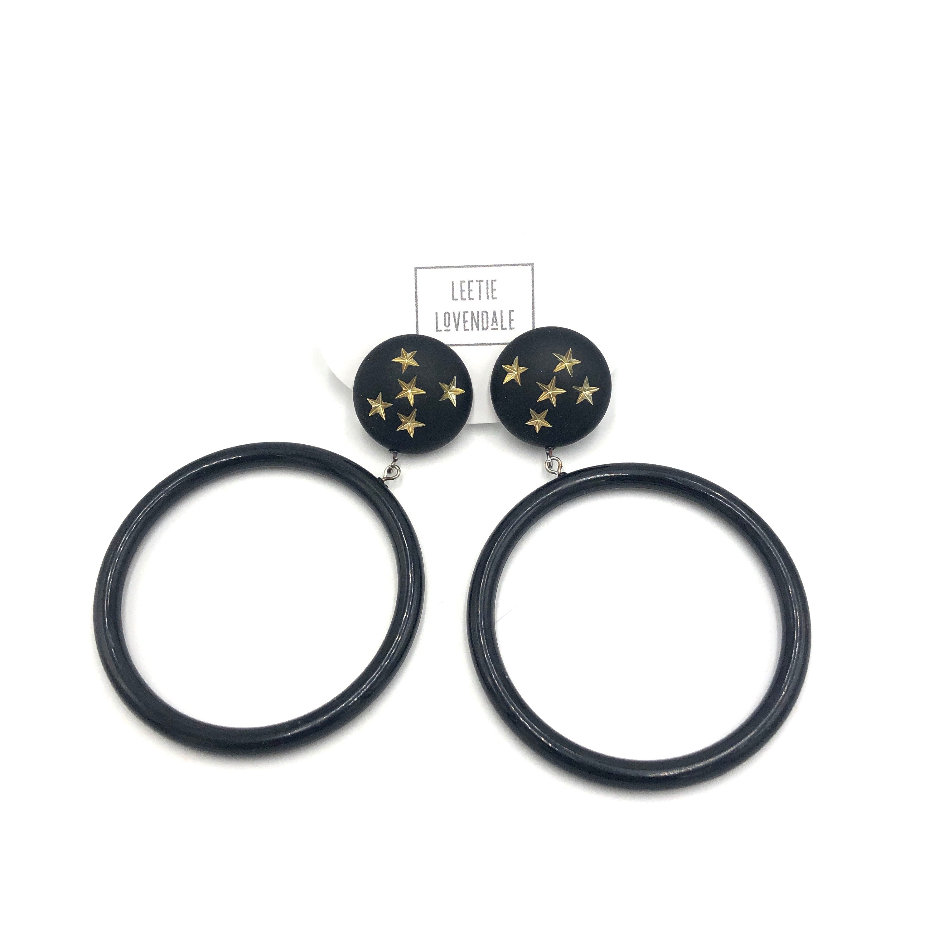 Black Star Mod Donut Drop Earrings