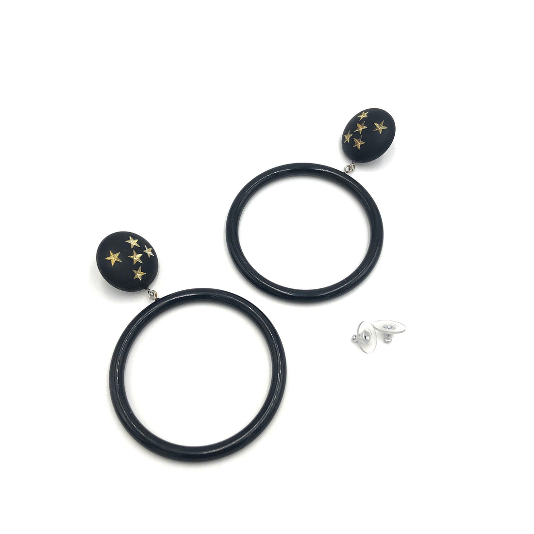 Black Star Mod Donut Drop Earrings