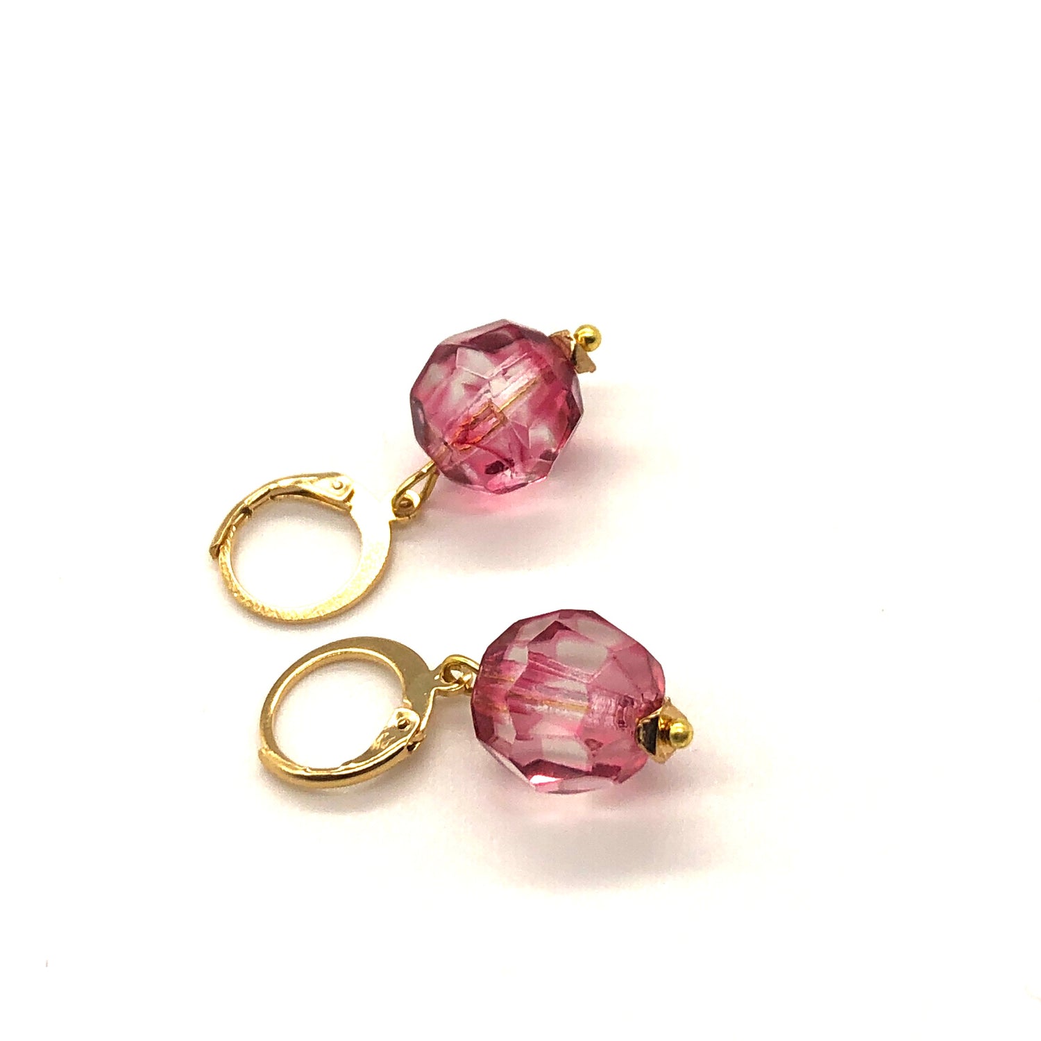 Cranberry Clear 2 Tone Faceted Earrings