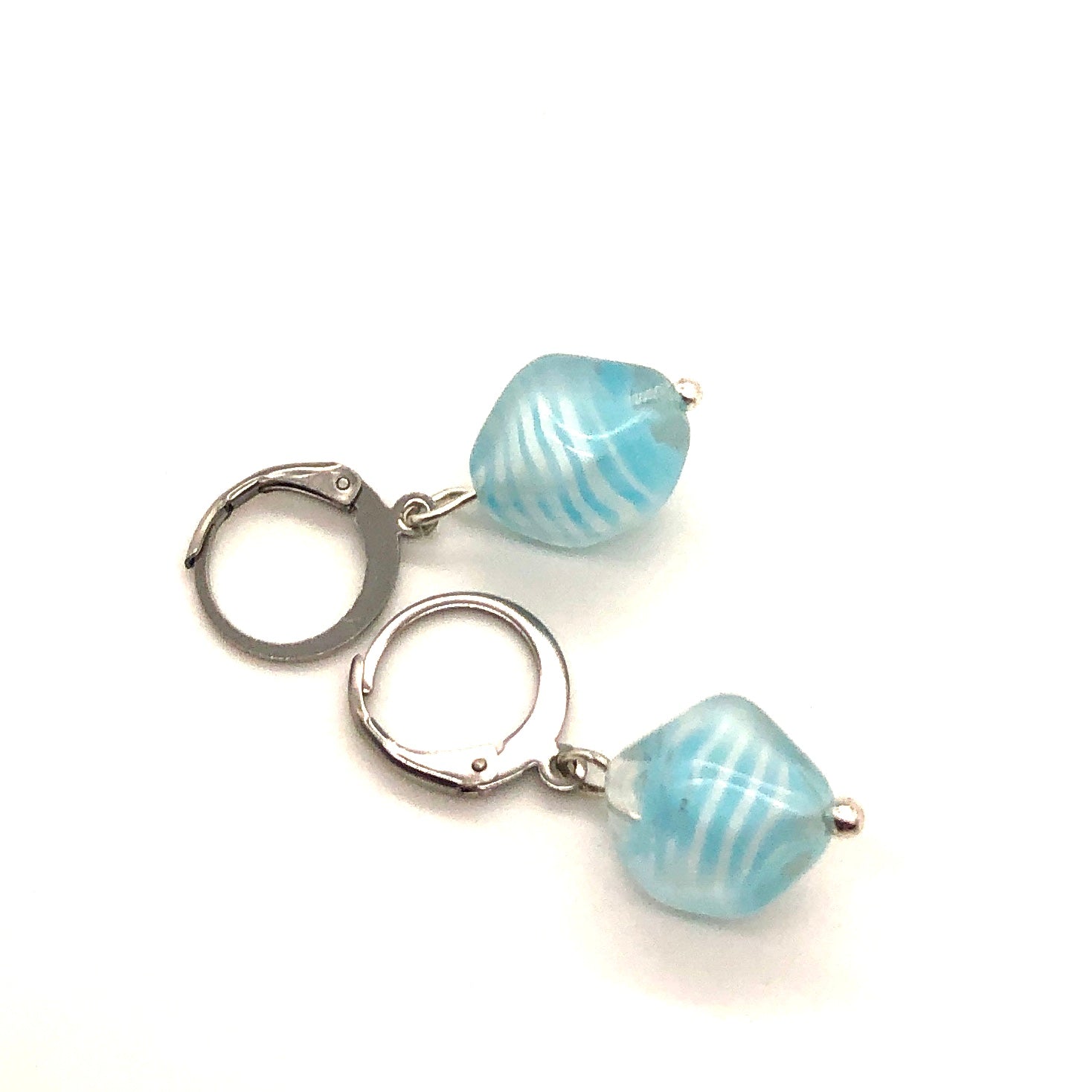 Baby Blue Striped Glass Earrings