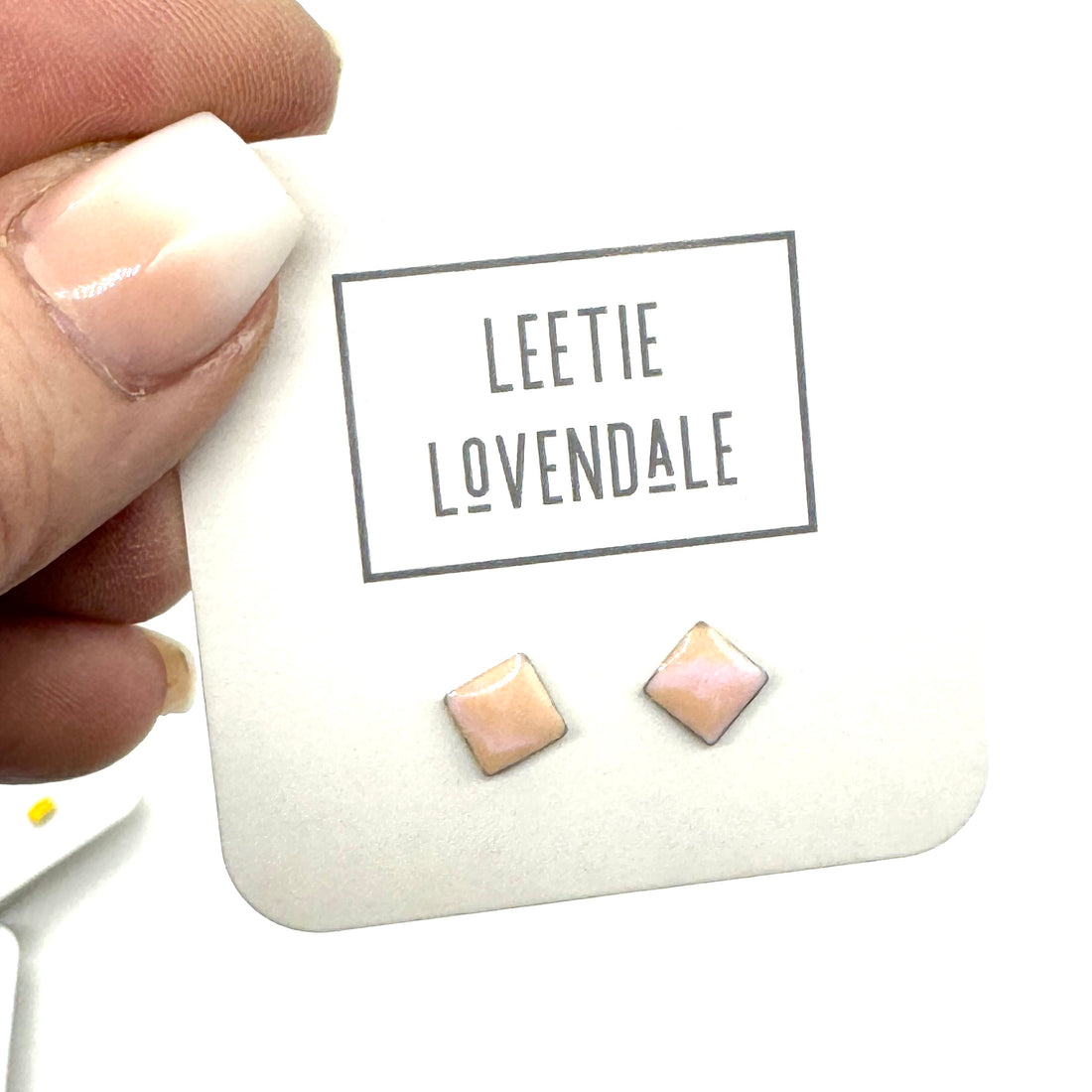 Pink Marbled Square Studs - Little Deadstock Vintage Enamel Stud Earrings