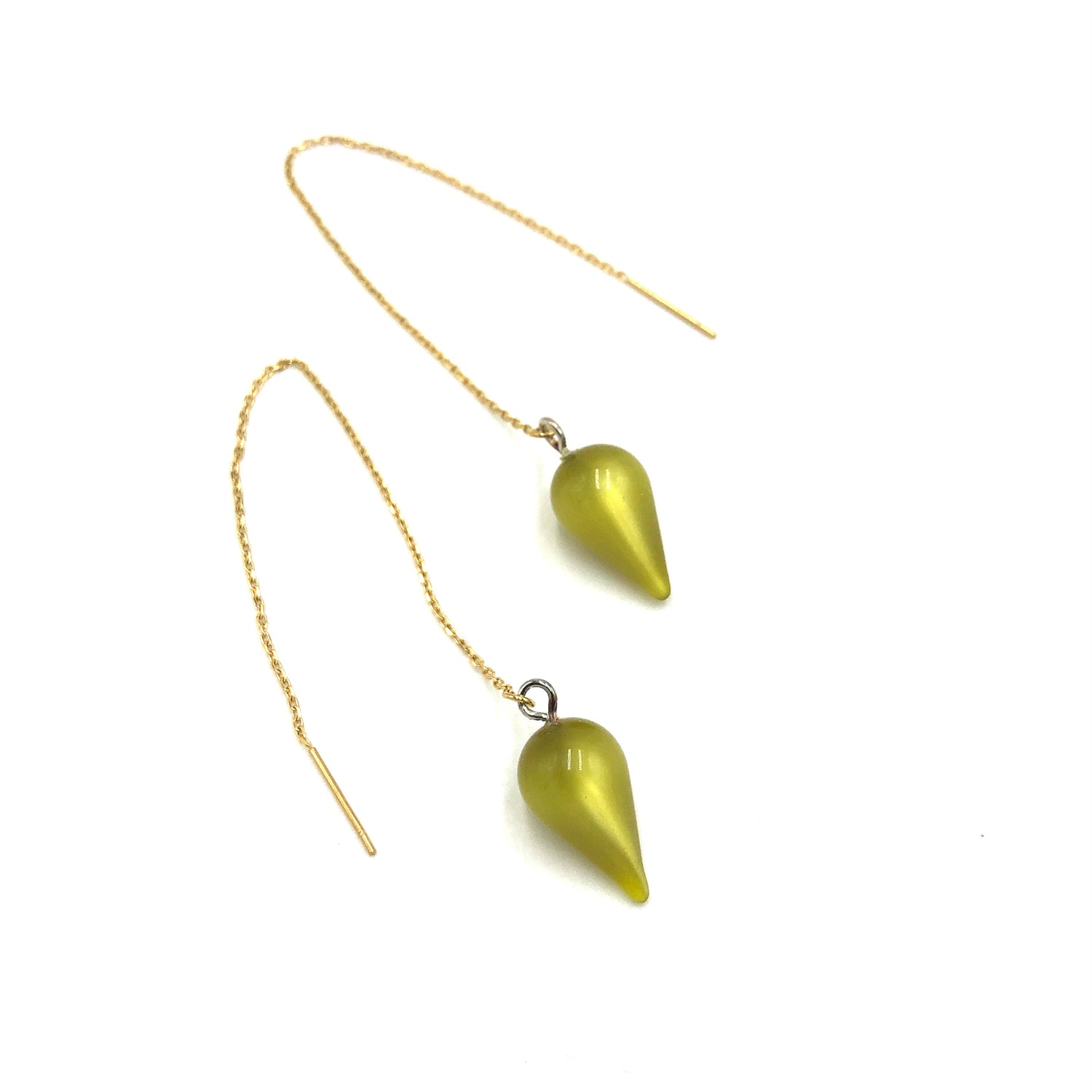 Olive Moonglow Spike Threader Earrings