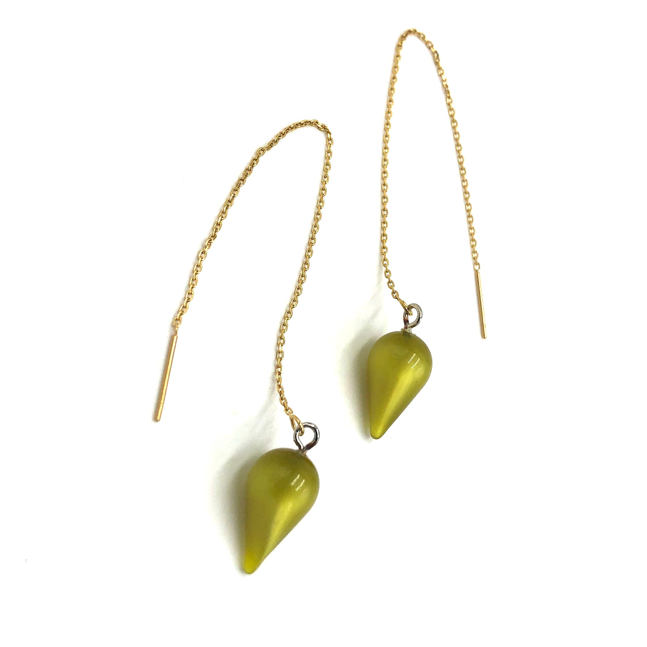 Olive Moonglow Spike Threader Earrings
