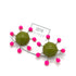 OlIve green earrings with hot pink beads radiating from center with posts