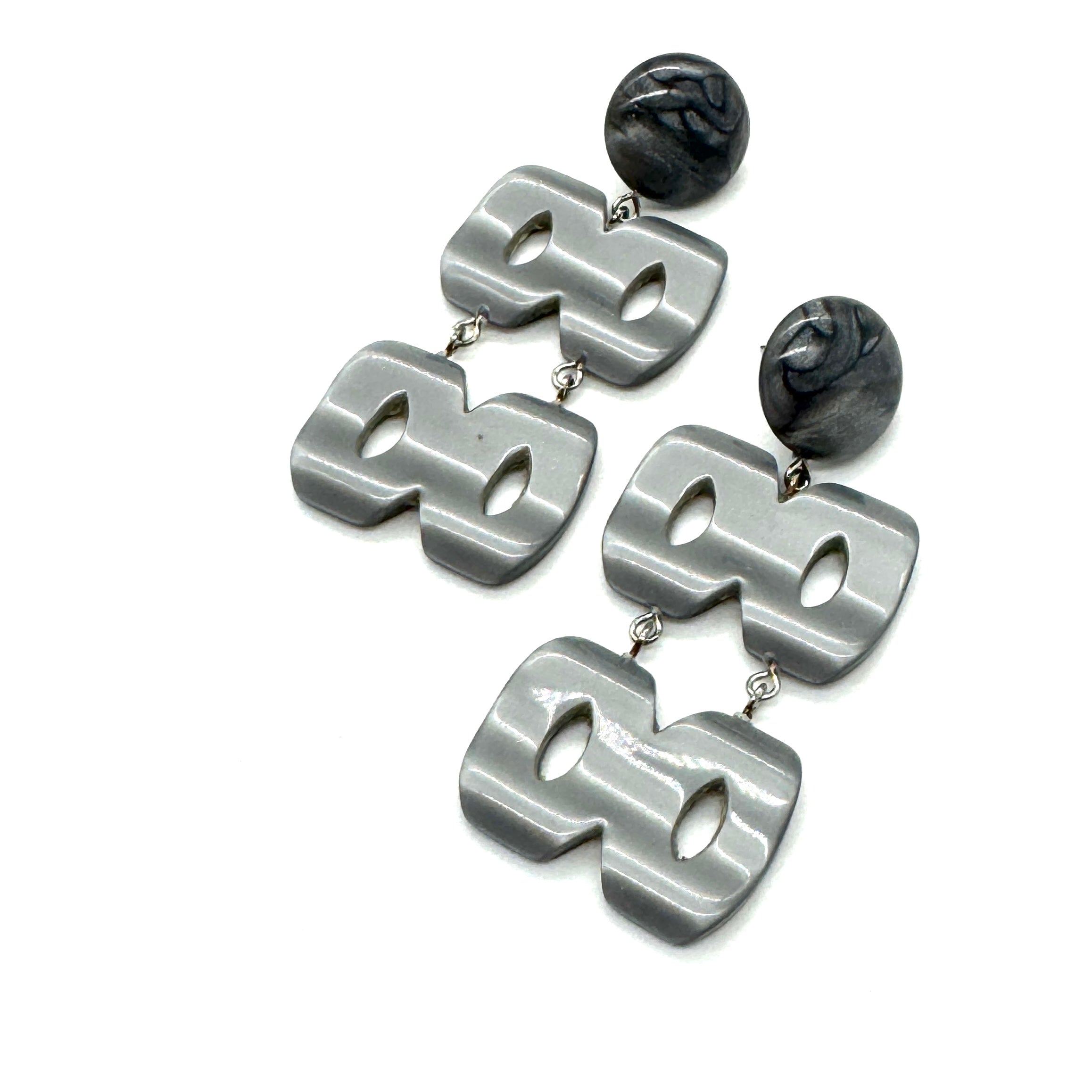 Silver Grey Hinged Moonglow Statement Earrings