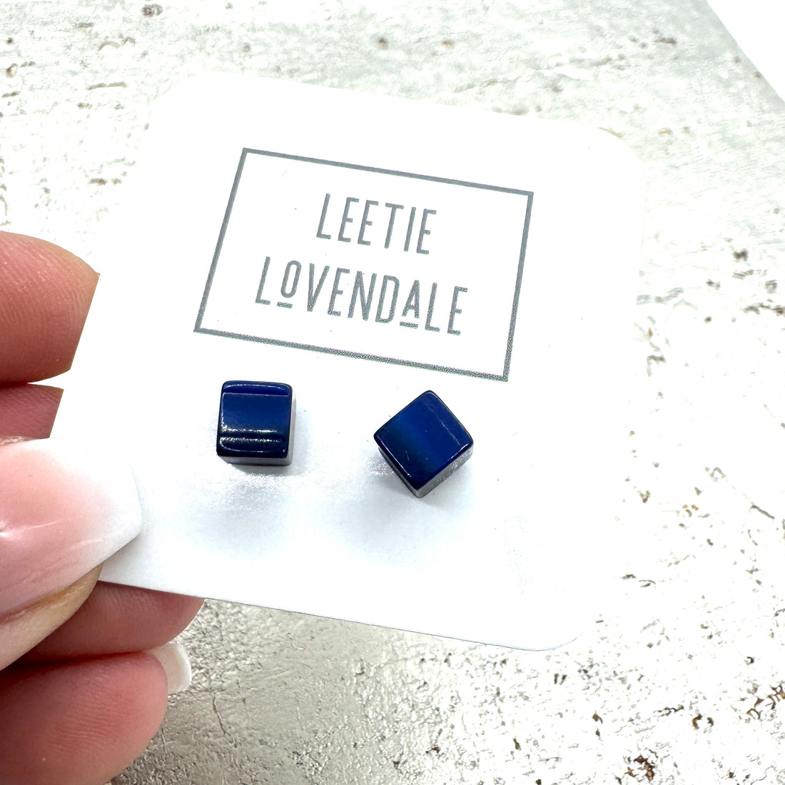 Navy Luster Cube Stud Earrings