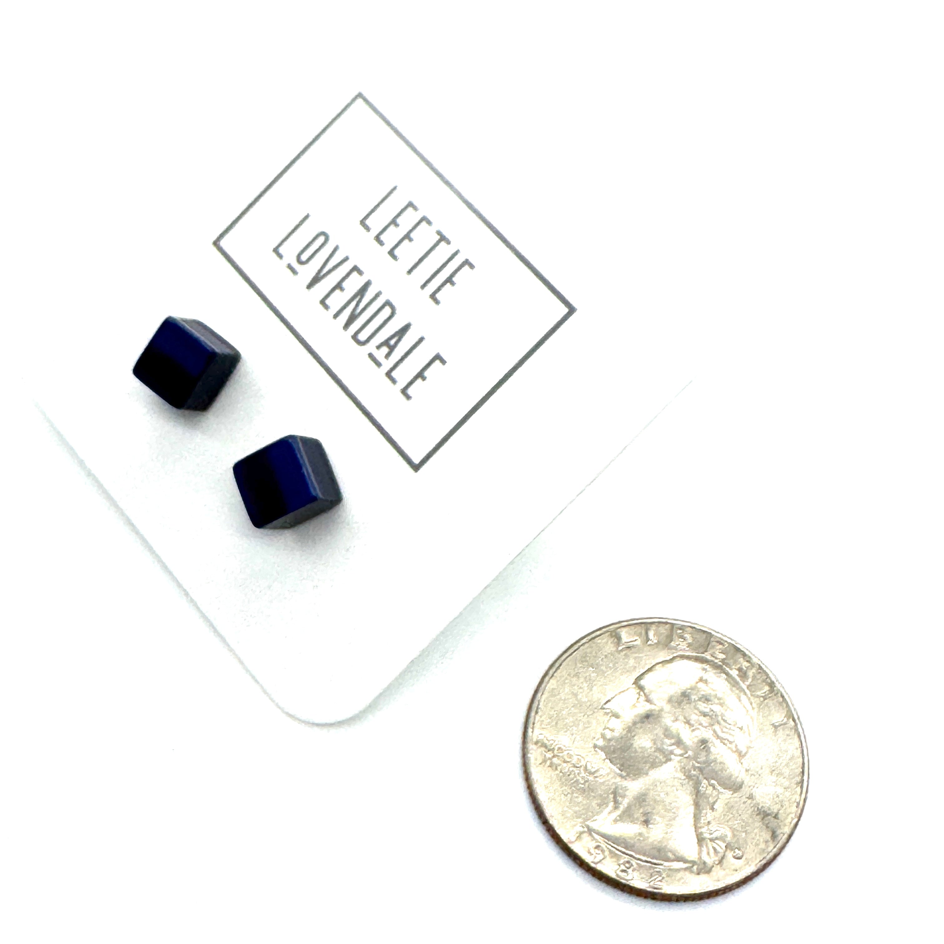 Navy Luster Cube Stud Earrings