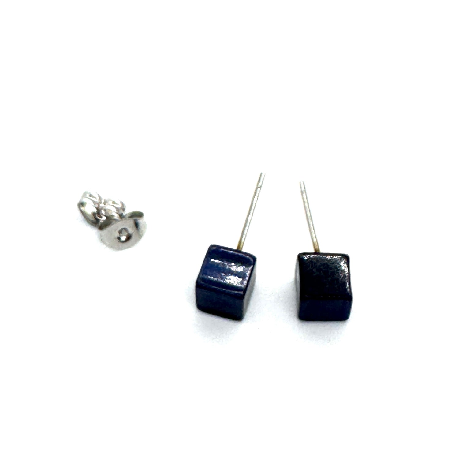 Navy Luster Cube Stud Earrings