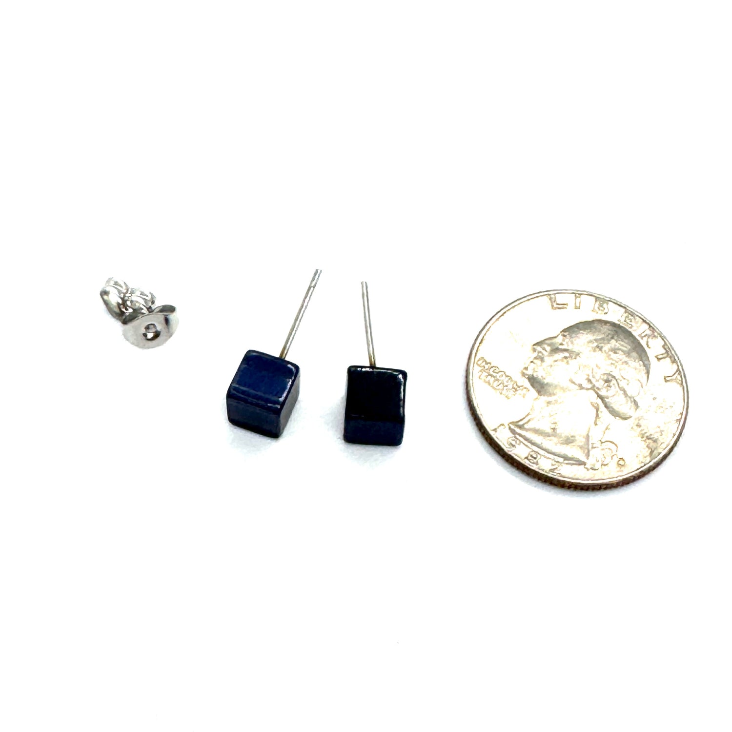 Navy Luster Cube Stud Earrings