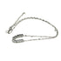 A silver necklace on a white background. It is a fine chain with several cube beads at the center.