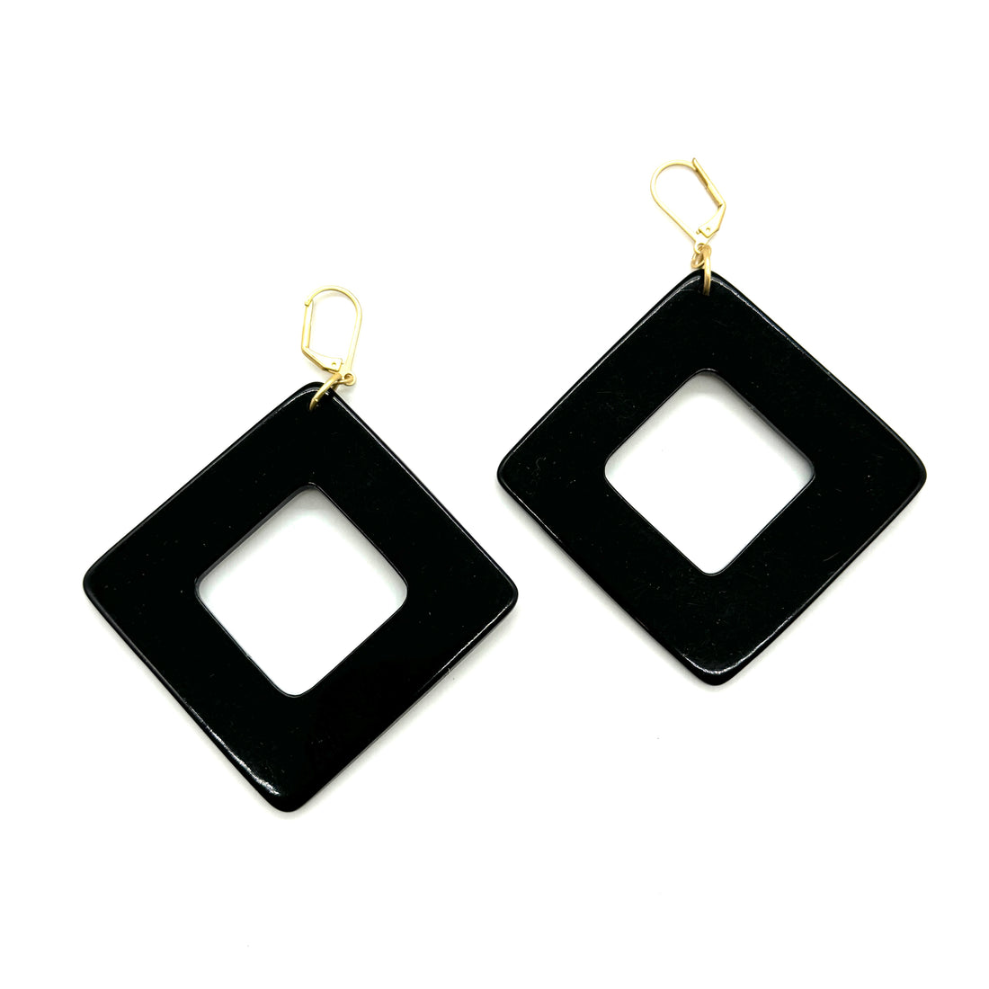 Bold Black Diagonal Drop Earrings