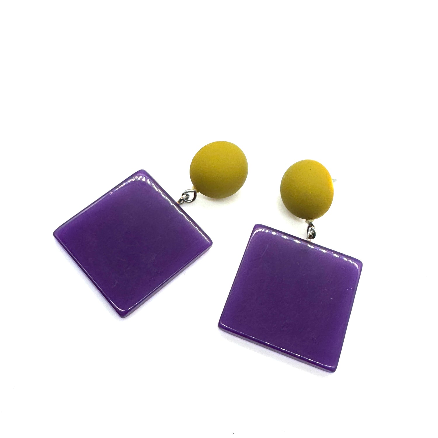 Orchid &amp; Chartreuse Square Drop Earrings