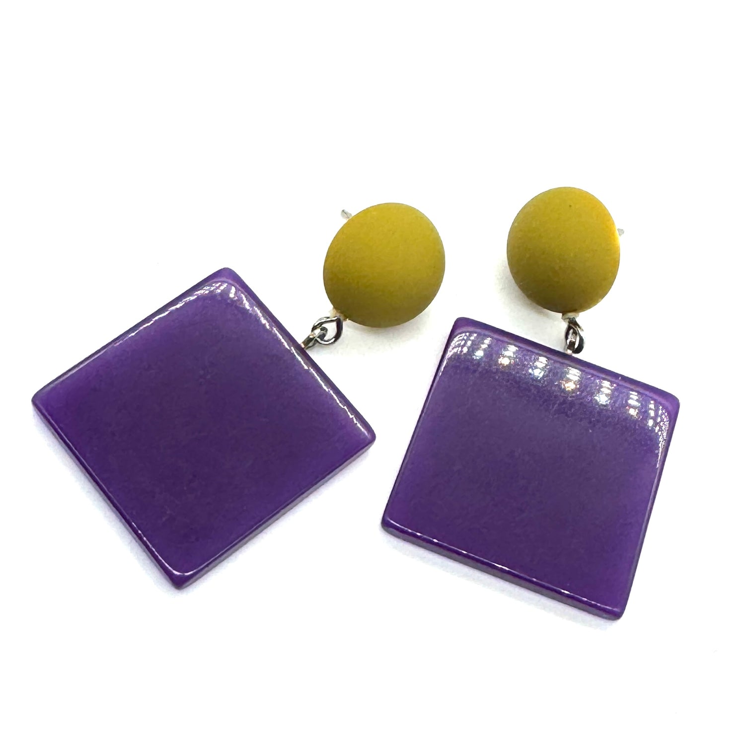 Orchid &amp; Chartreuse Square Drop Earrings