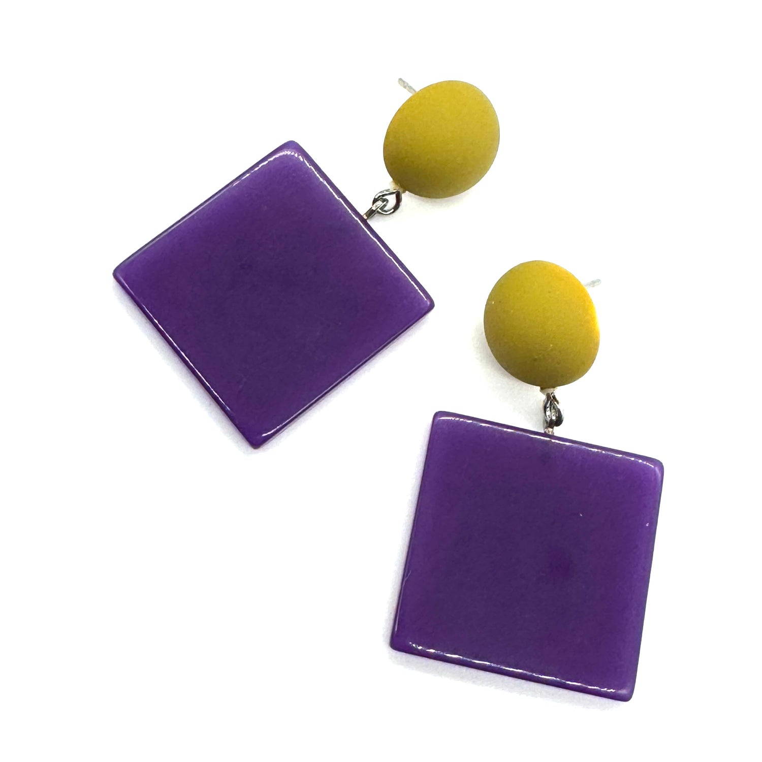 Orchid &amp; Chartreuse Square Drop Earrings