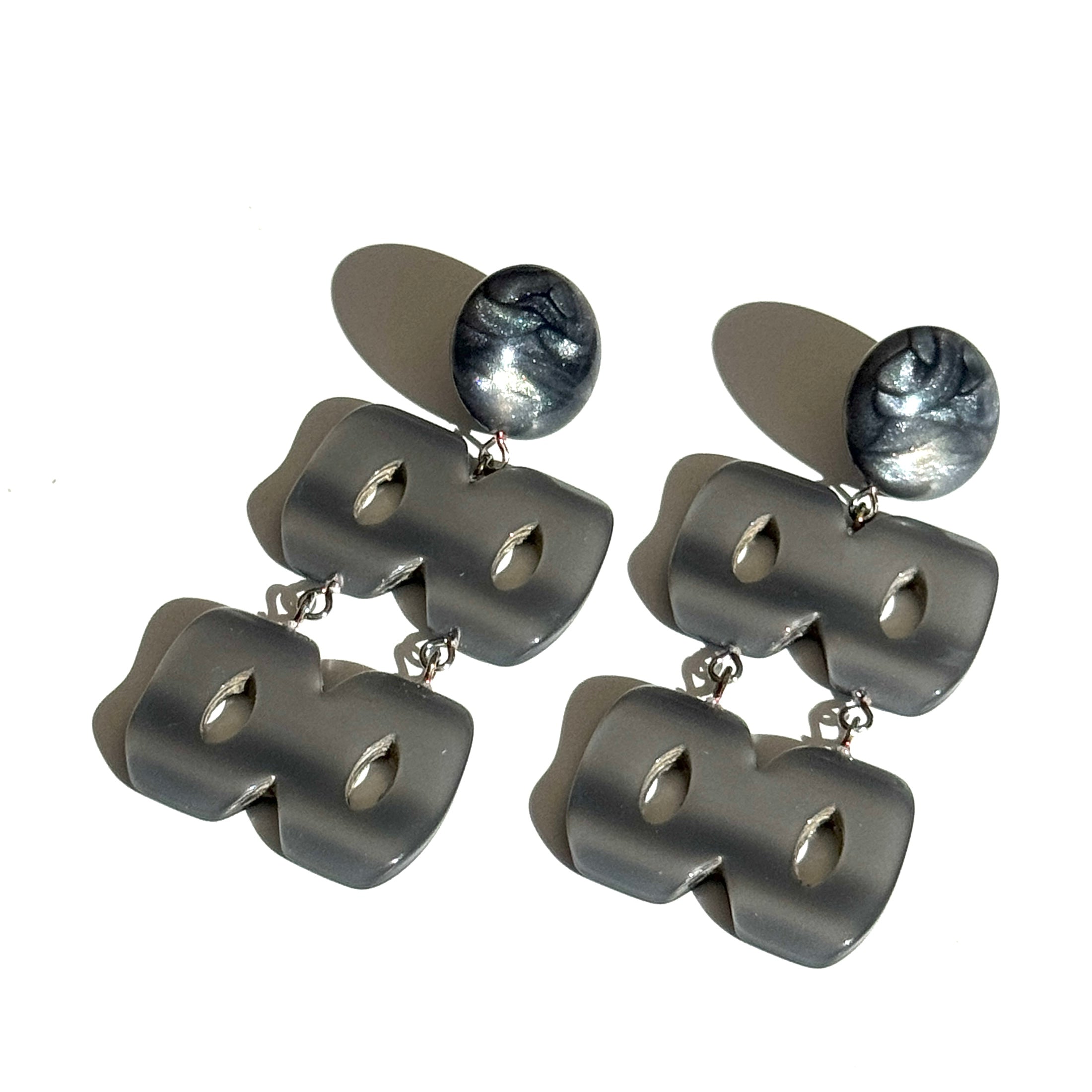 Silver Grey Hinged Moonglow Statement Earrings