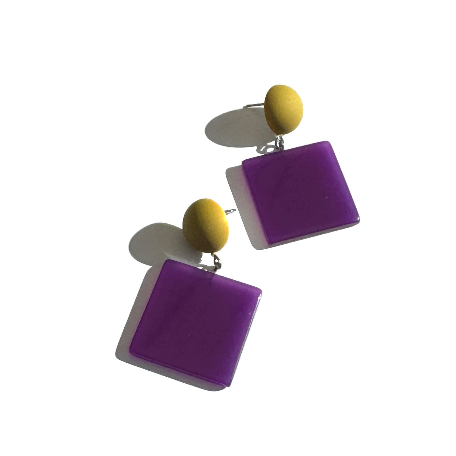 Orchid &amp; Chartreuse Square Drop Earrings