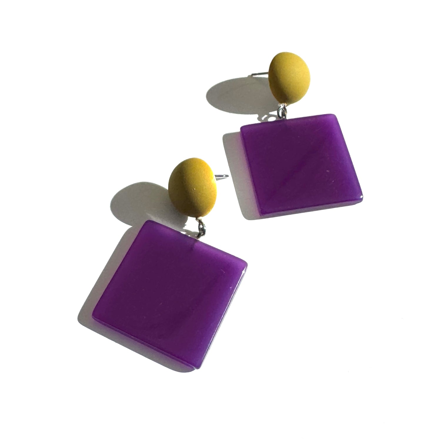 Orchid &amp; Chartreuse Square Drop Earrings