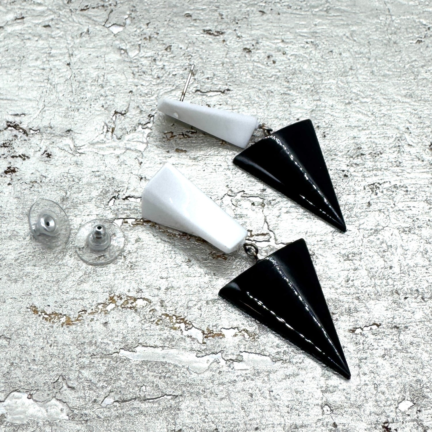 black and white double drop earrings