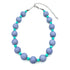 Adjustable necklace featuring chunky periwinkle lucite beads and smaller faceted turquoise spacers on a white background.