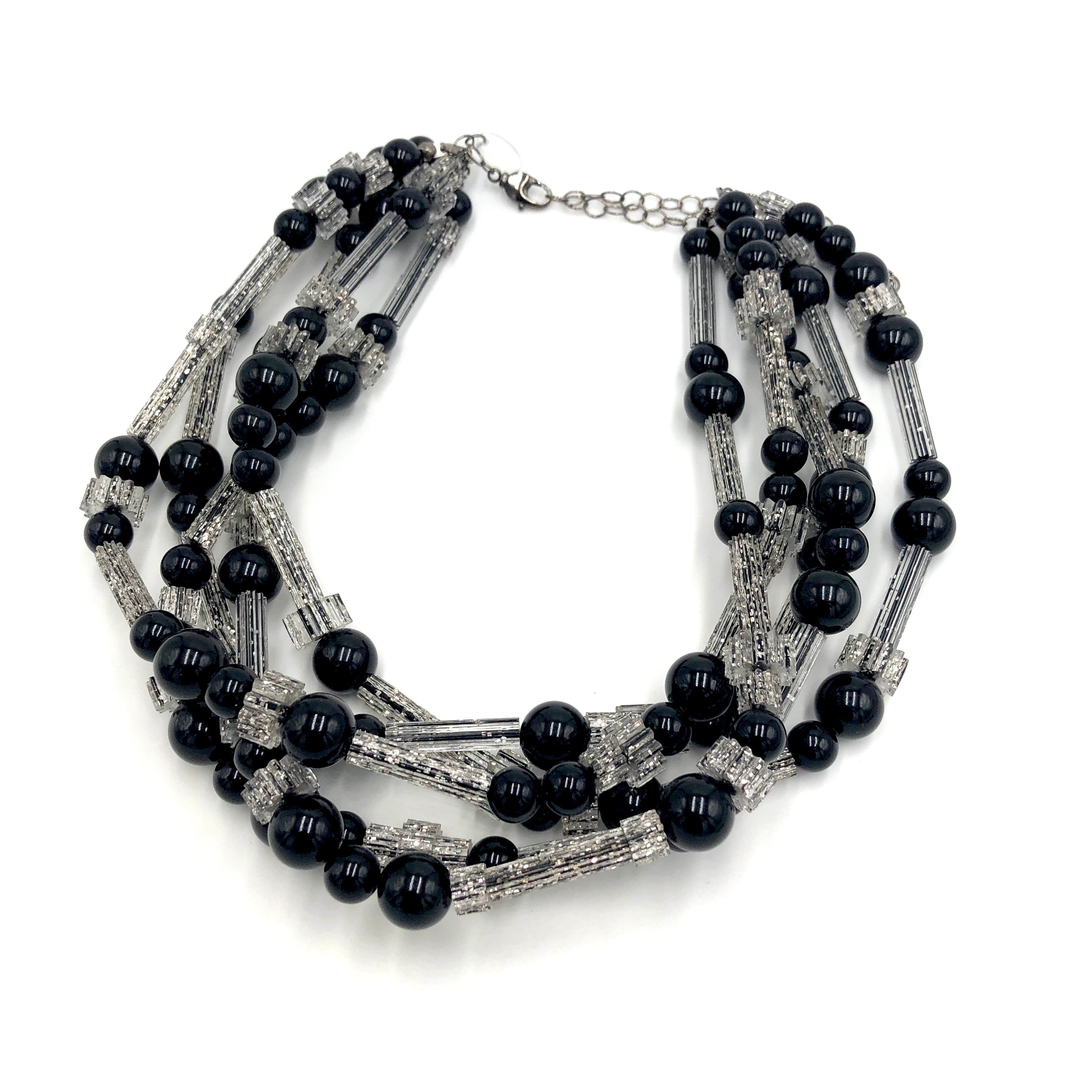 Black &amp; Fractured Sparkle Sylvie Beaded Necklace