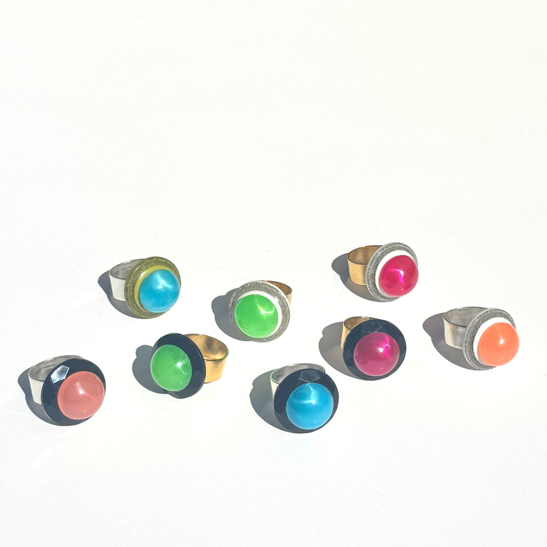 Set of colorful ring designs on a white background