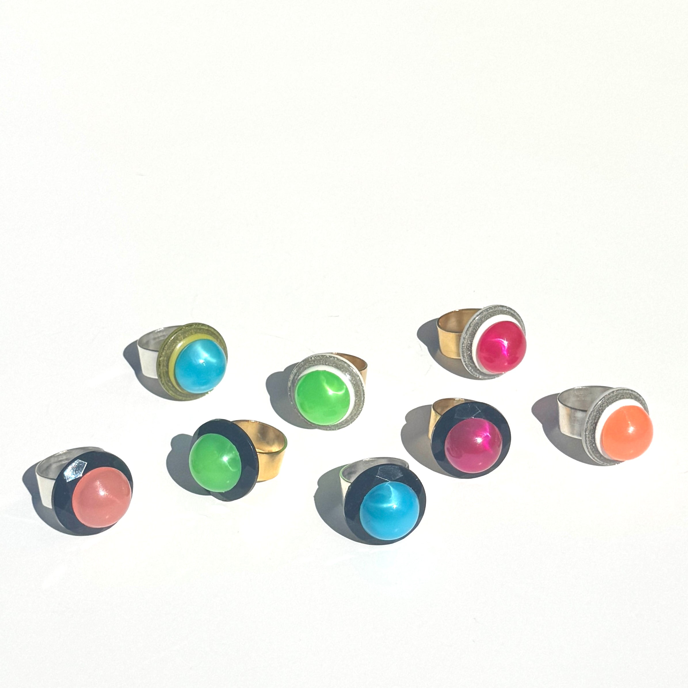 Set of colorful ring designs on a white background
