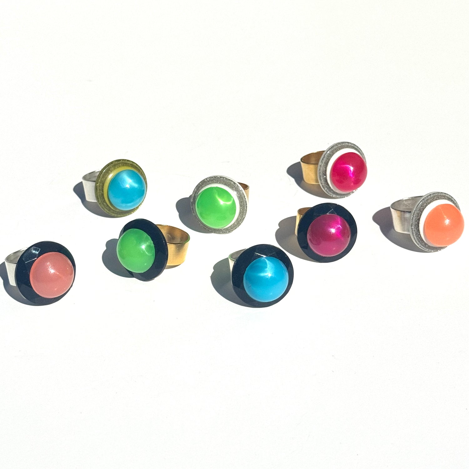 Set of colorful ring designs on a white background