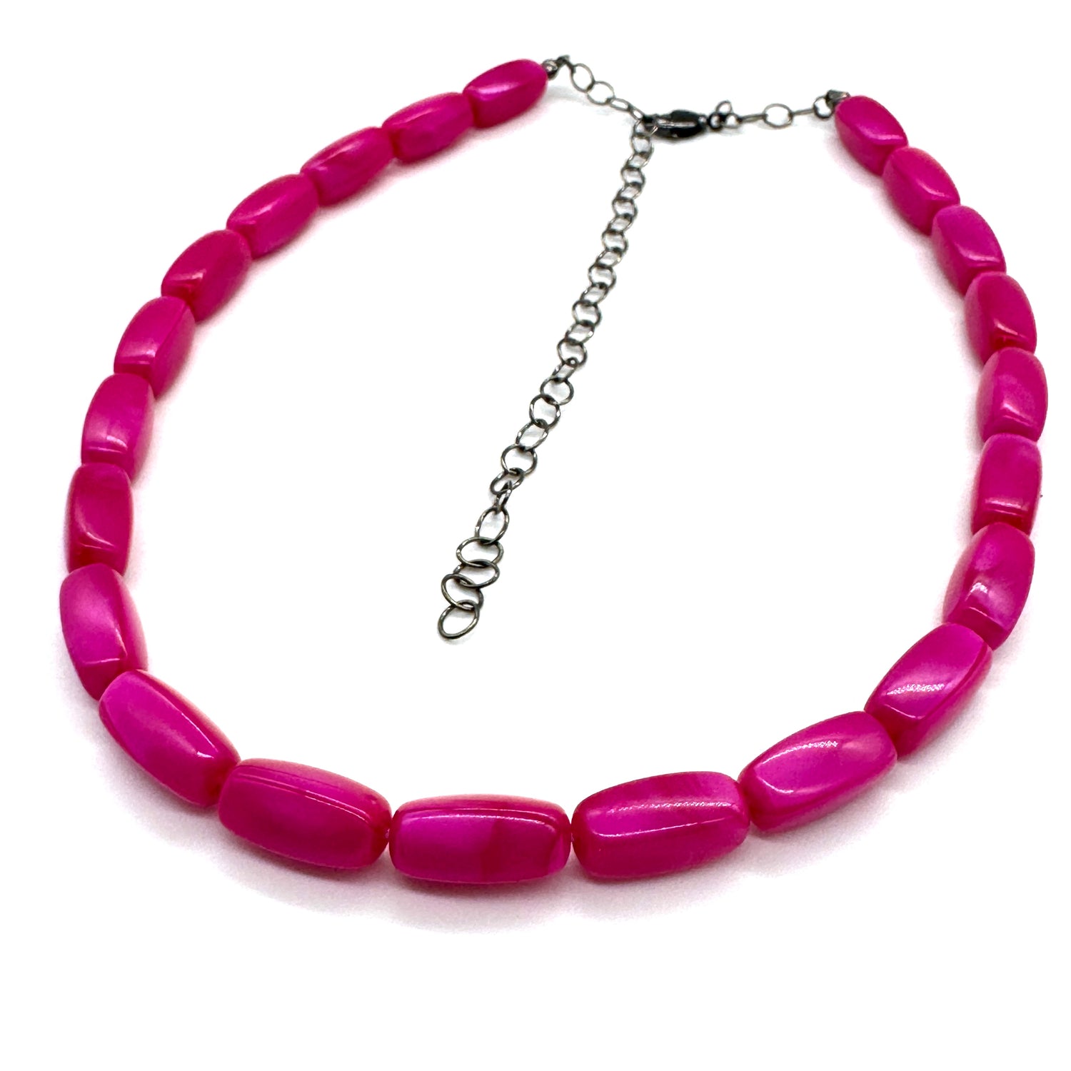 Deep Pink Aura Glow Rectangle Marco Necklace