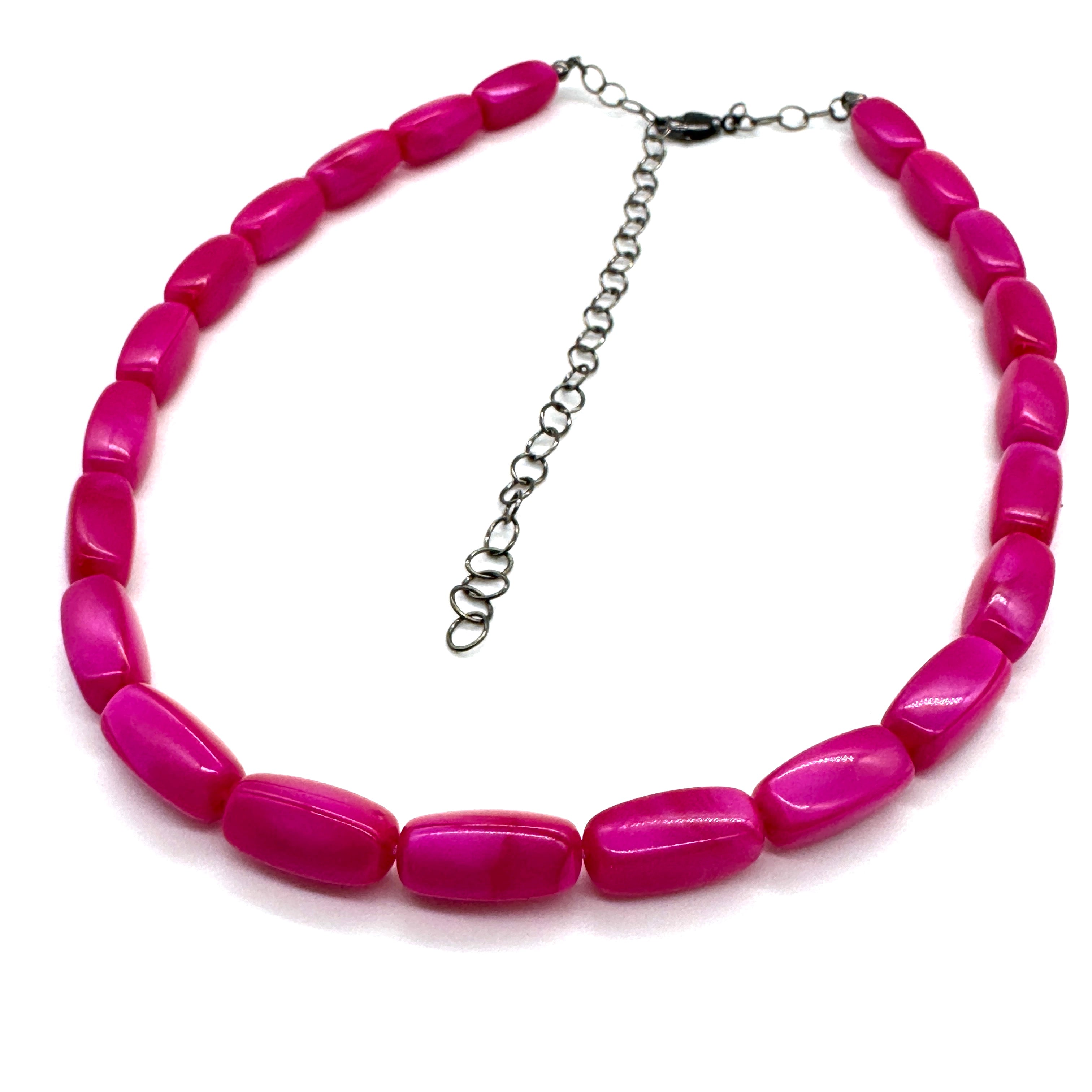 Deep Pink Aura Glow Rectangle Marco Necklace