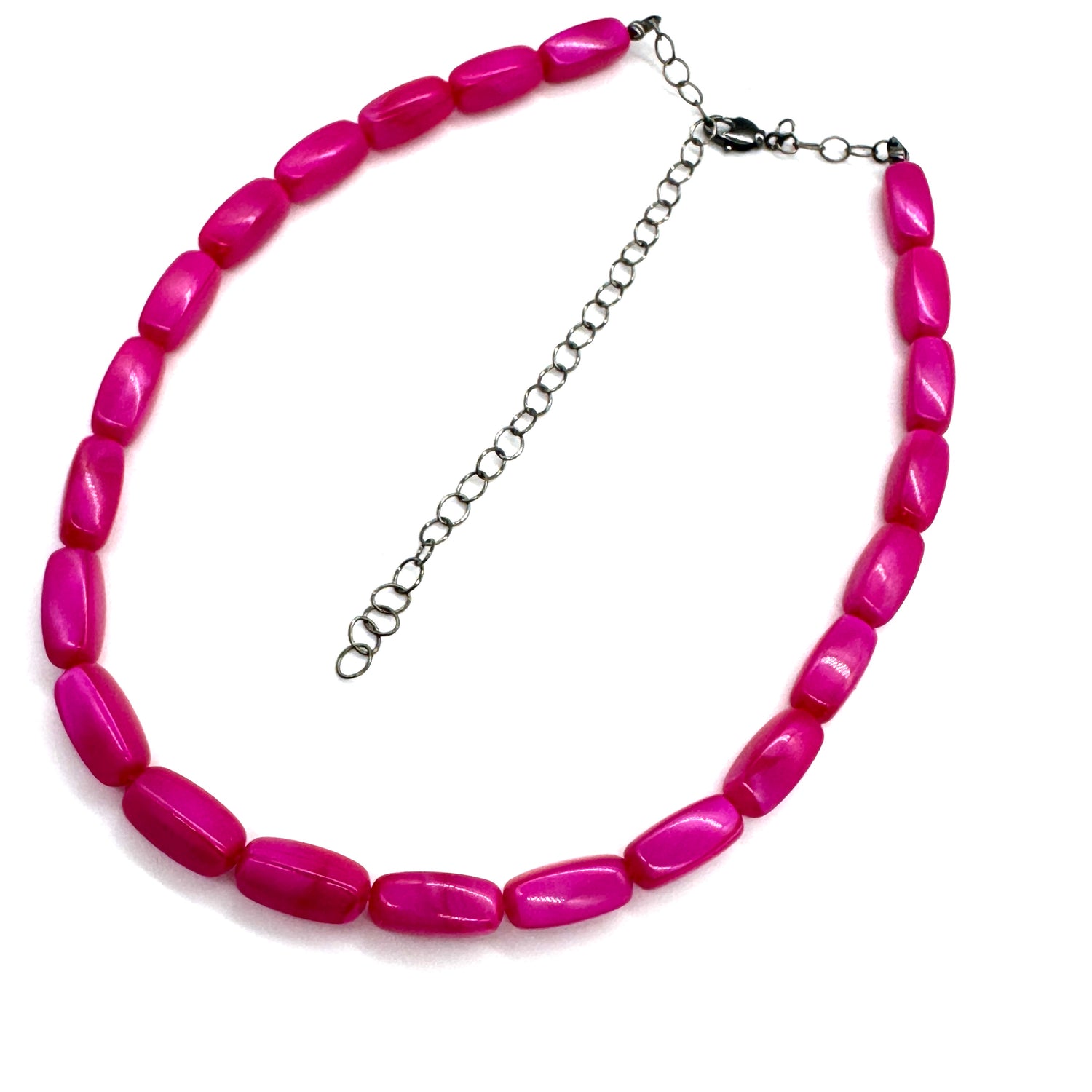 Deep Pink Aura Glow Rectangle Marco Necklace