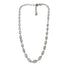 Silver necklace with clear stones on a white background