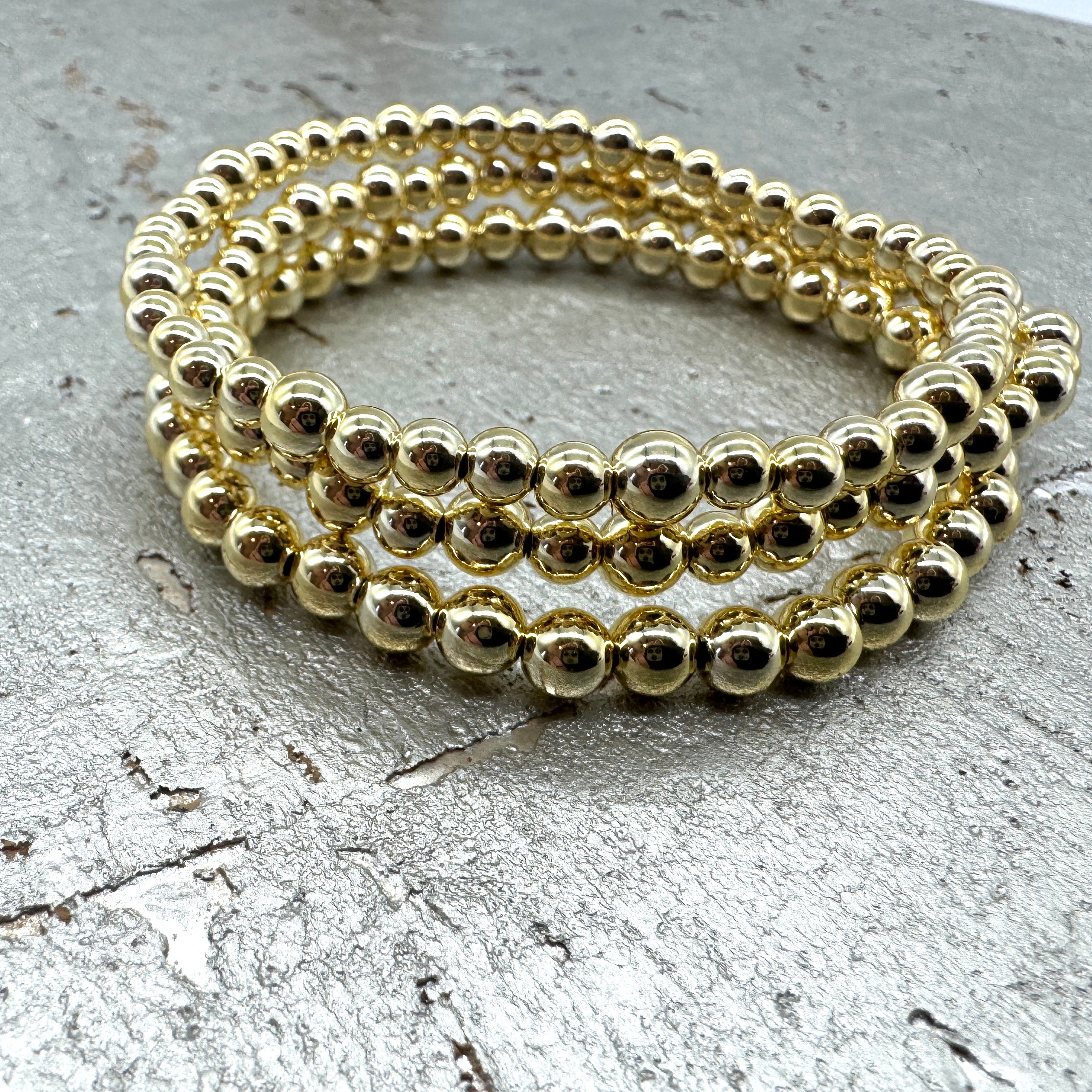 Vacuum-Plated Gold Beaded Stretch Bracelet  - Dotted Pattern 4mm &amp; 5mm