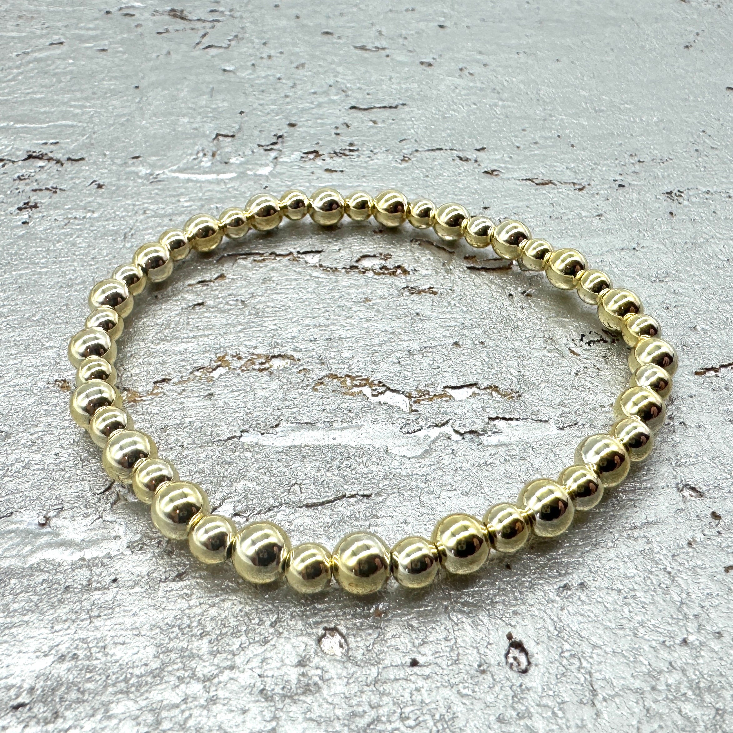 Vacuum-Plated Gold Beaded Stretch Bracelet  - Dotted Pattern 4mm &amp; 5mm