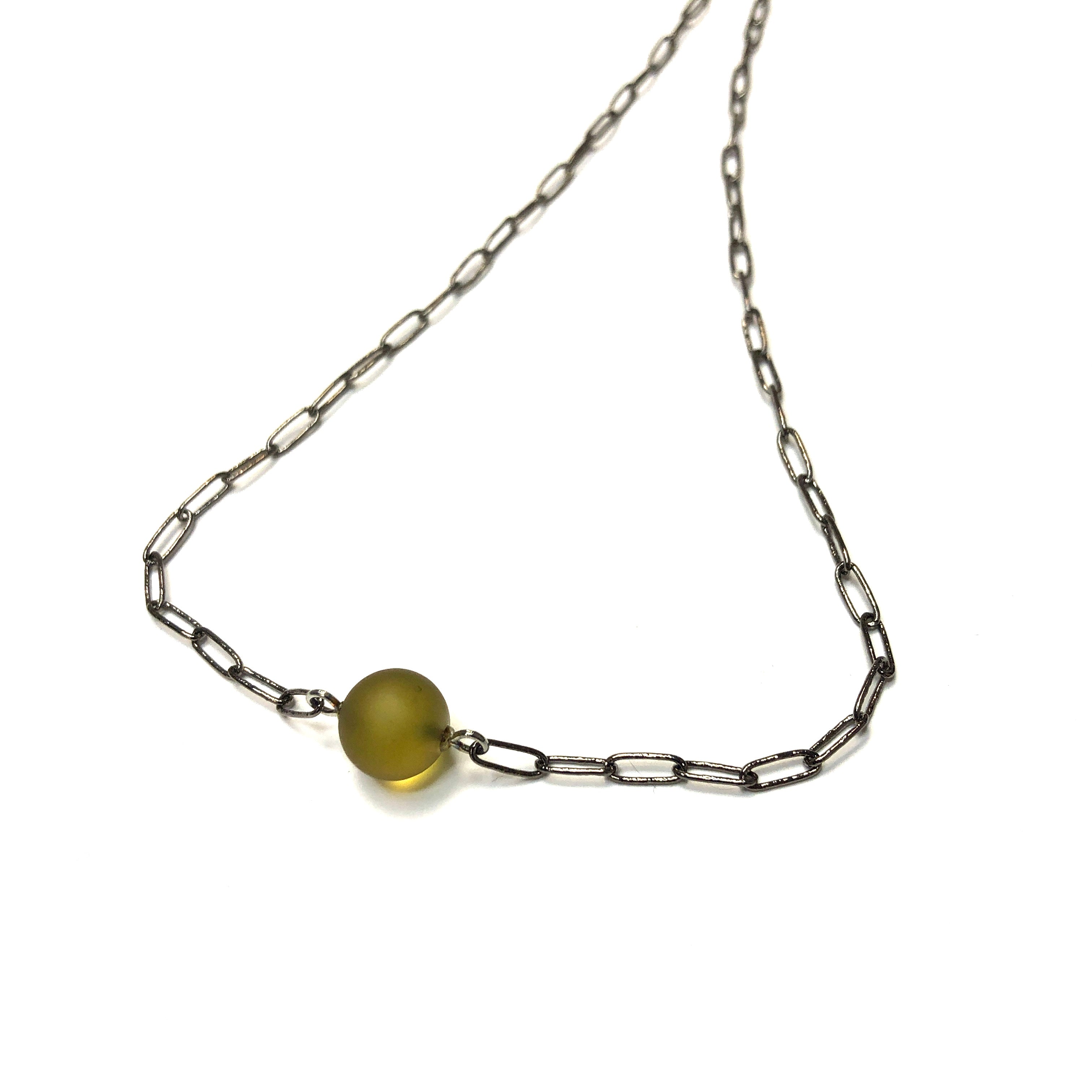 Olive Green Frosted Bauble Paperclip Necklace