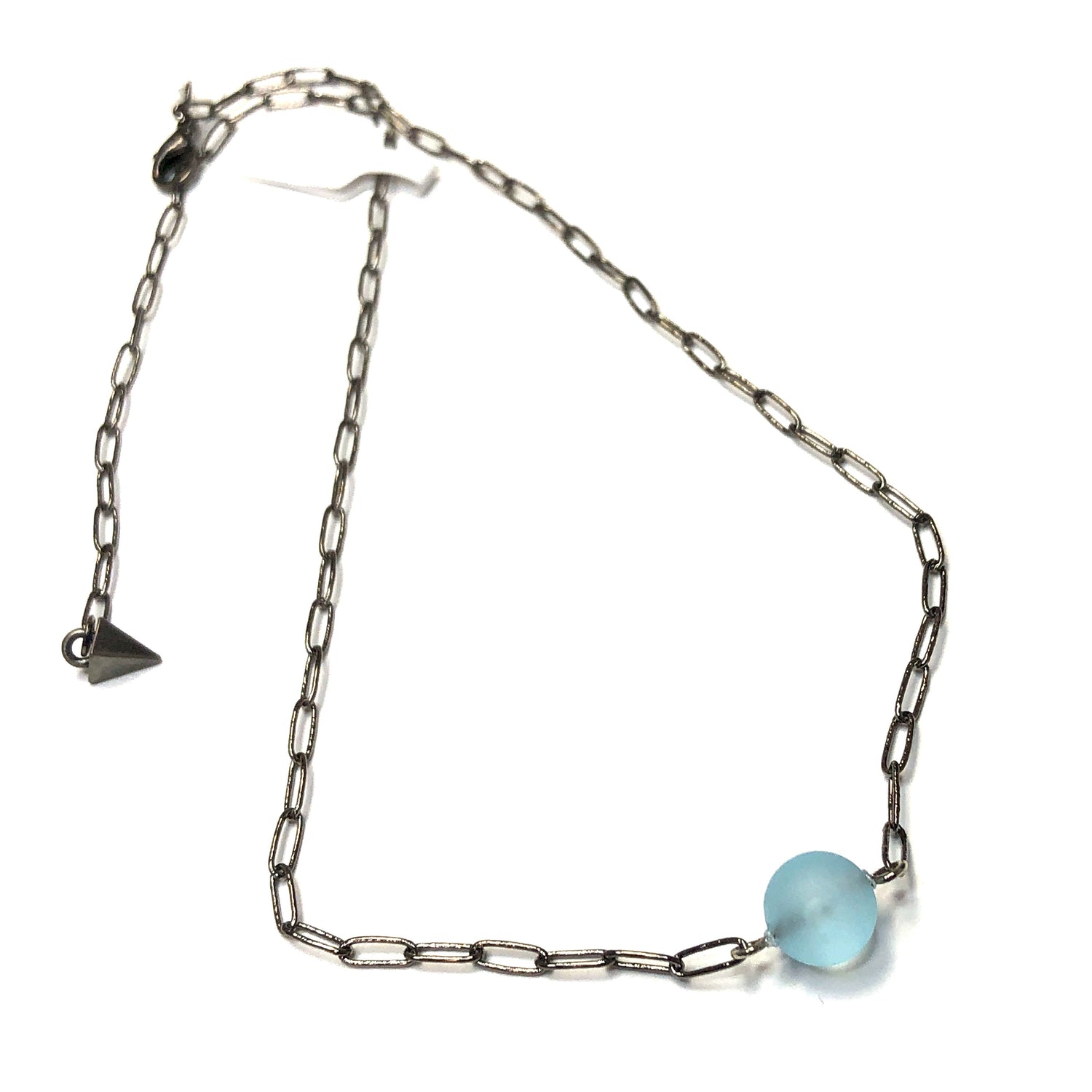 Ice Blue Frosted Bauble Paperclip Necklace