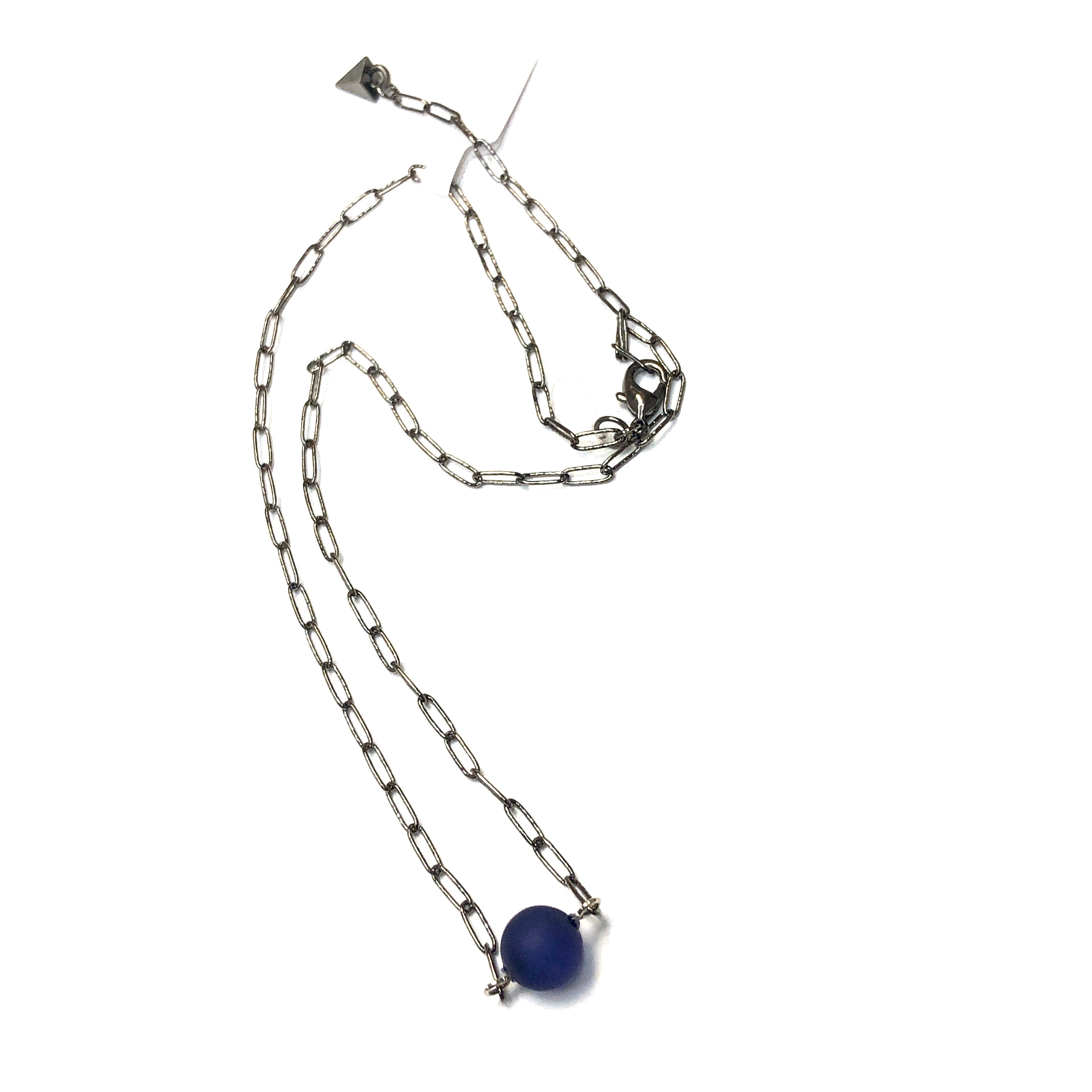 Cobalt Blue Frosted Bauble Paperclip Necklace