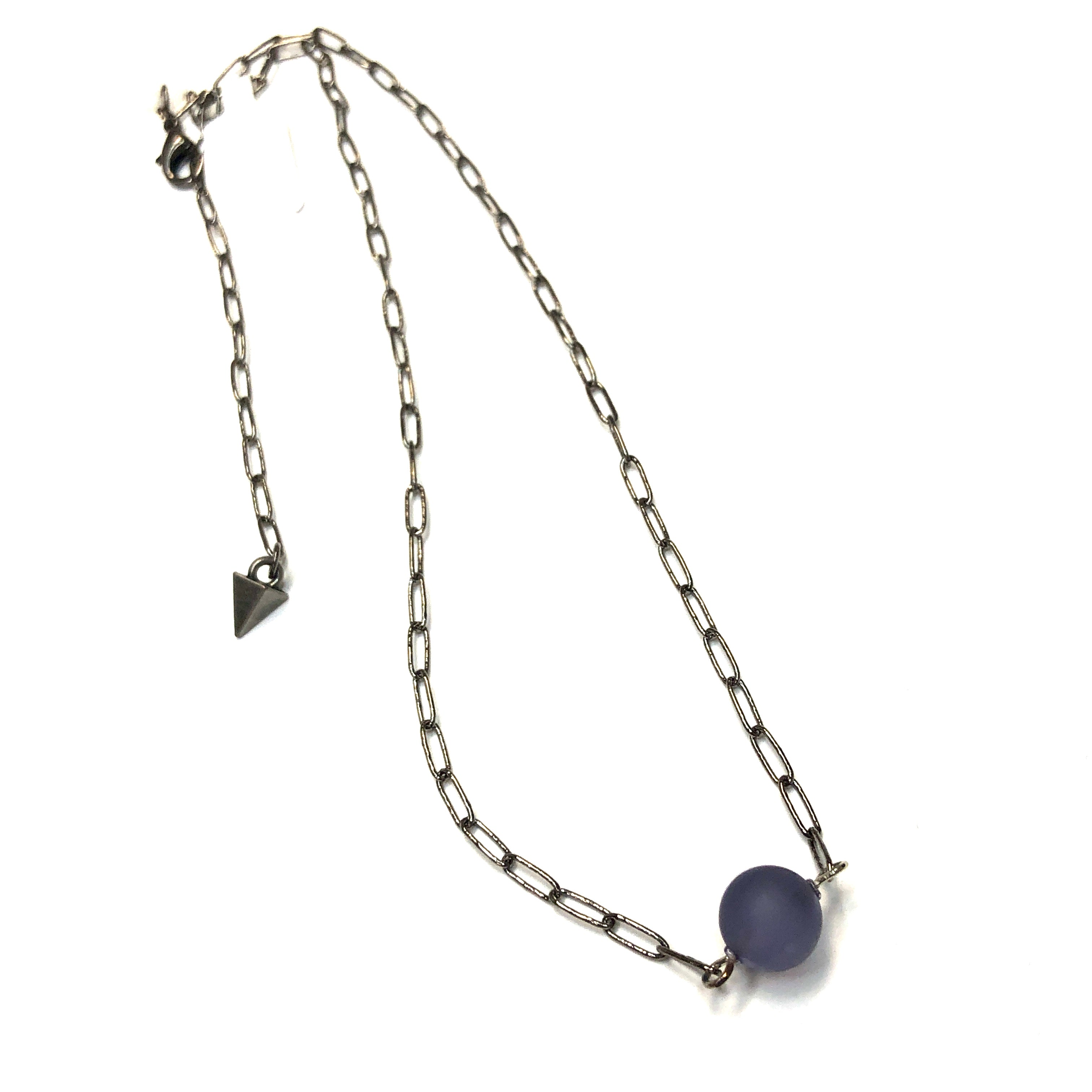 Denim Blue Frosted Bauble Paperclip Necklace