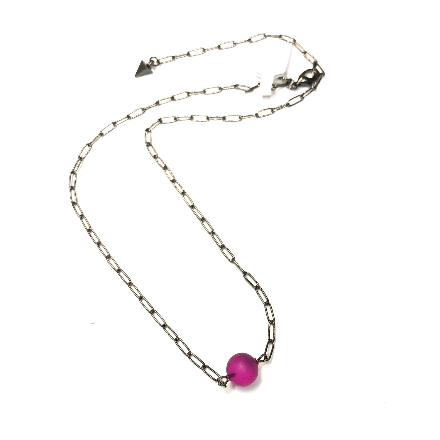 Hot Pink Frosted Bauble Paperclip Necklace