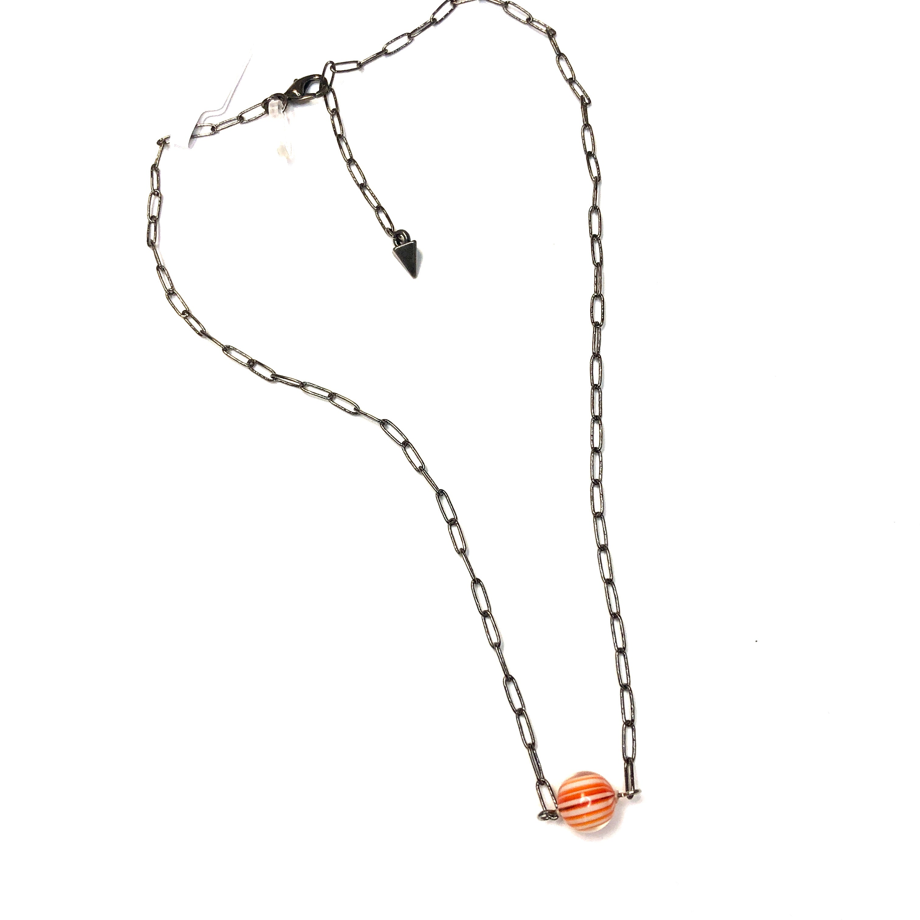 Orange Stripe Bauble Paperclip Necklace