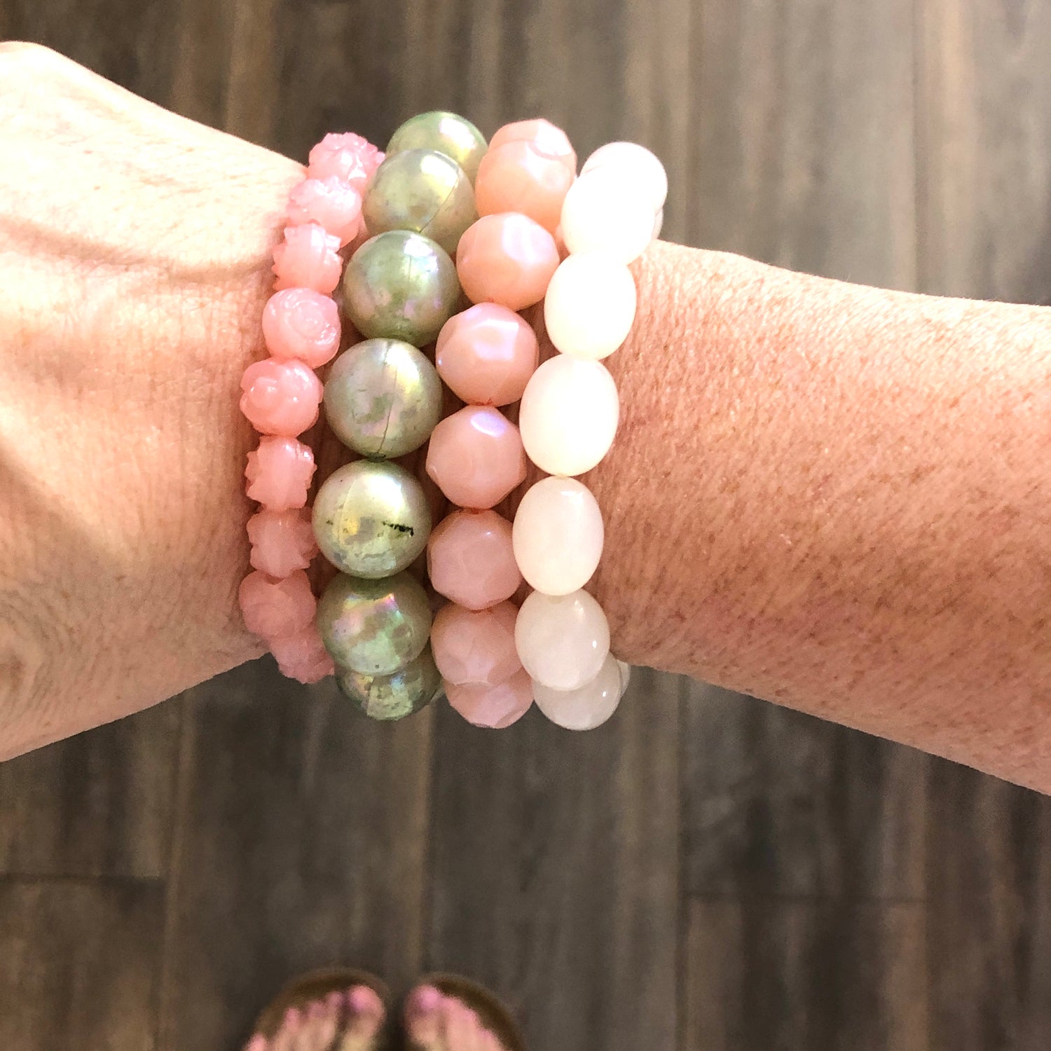 Pink &amp; Sage Stack and Stretch Bracelets Set