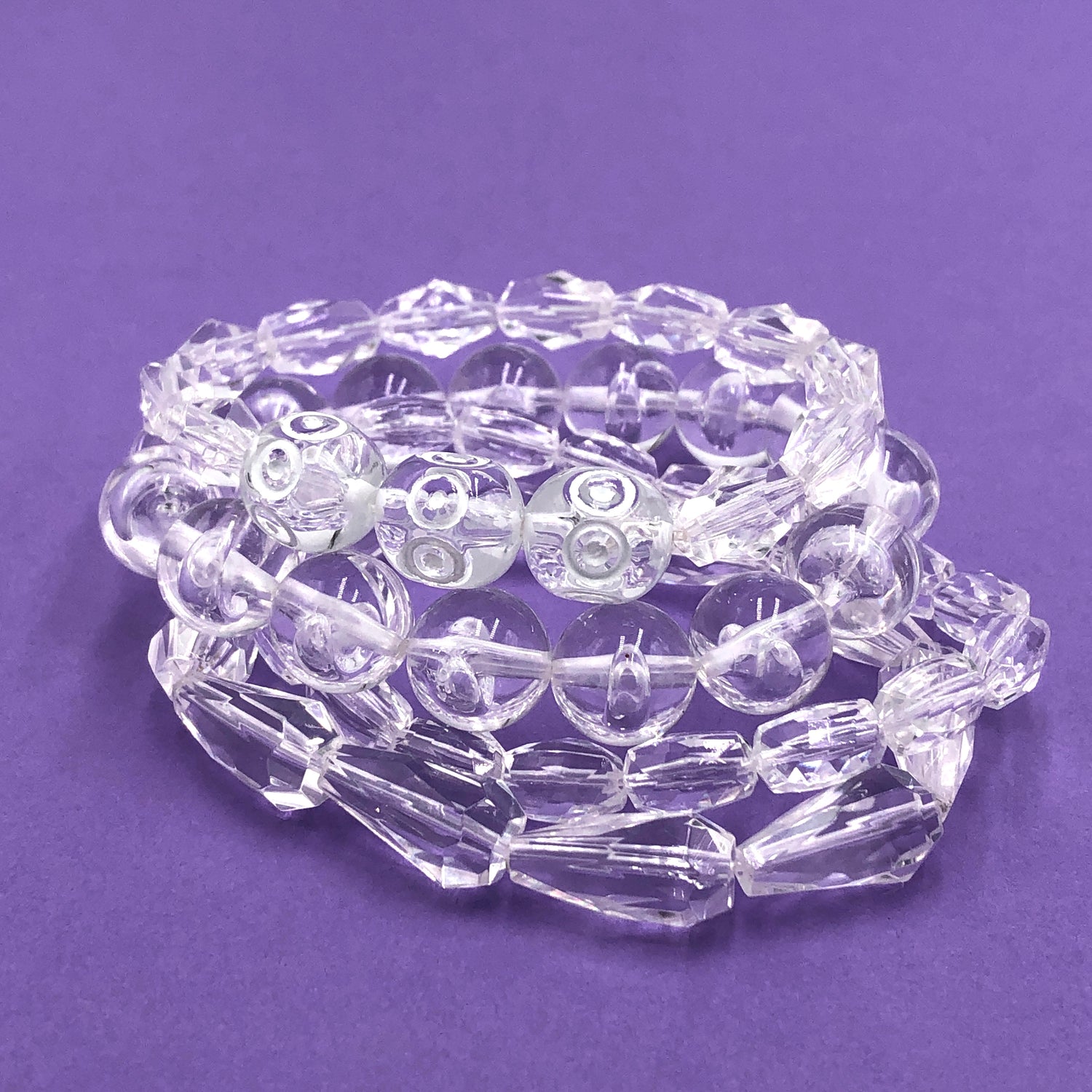 Clear Facets Mixed Stack and Stretch Bracelets Set