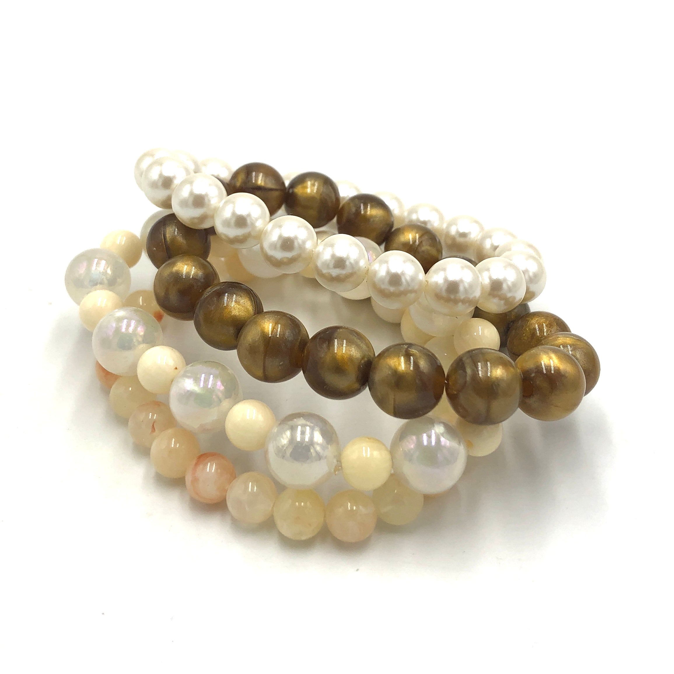 Pearls &amp; Caramel Stack and Stretch Bracelets Set
