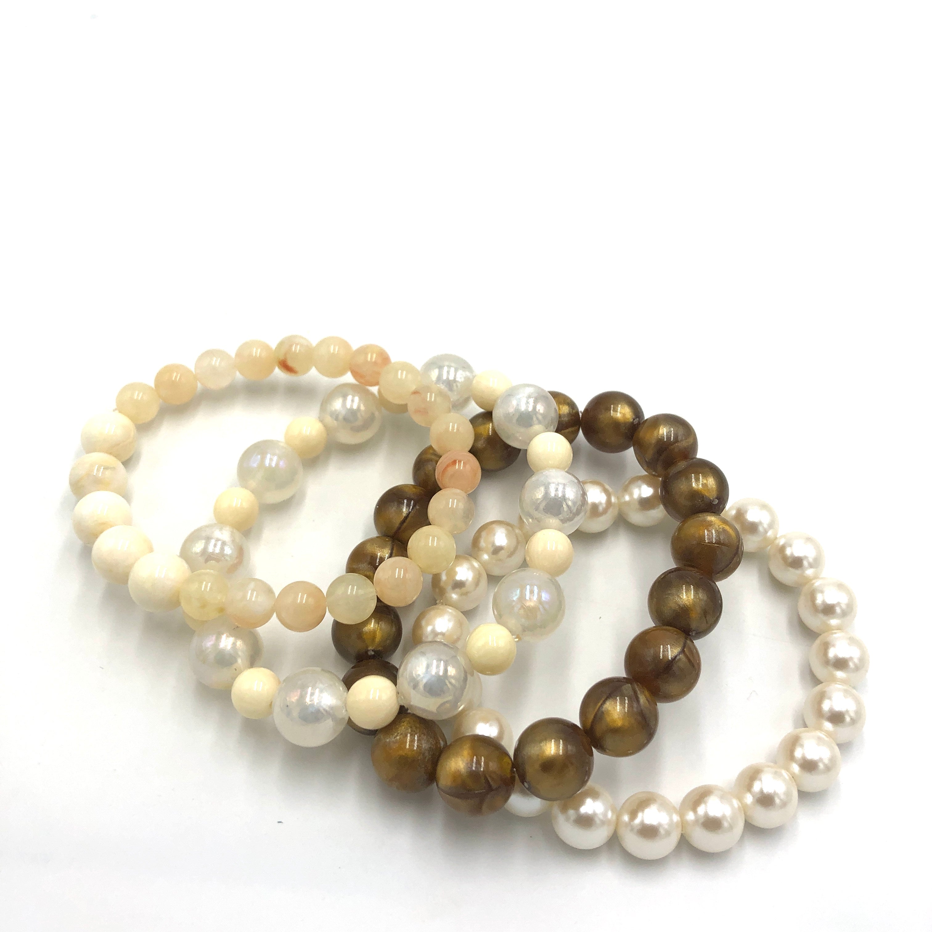 Pearls &amp; Caramel Stack and Stretch Bracelets Set