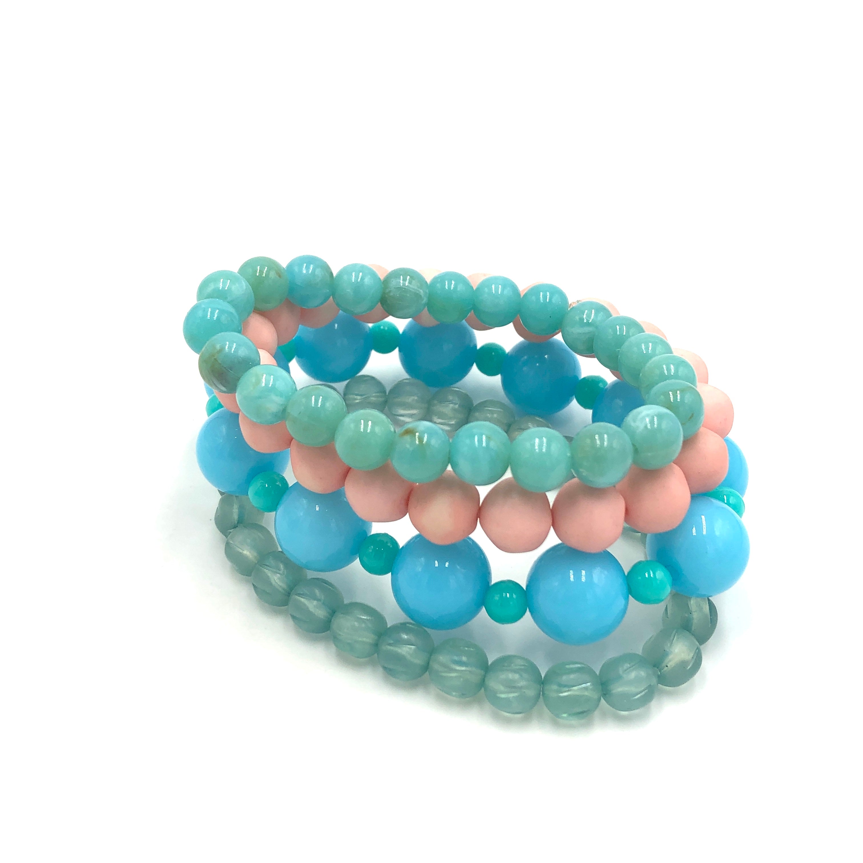Peach &amp; Turquoise Stack and Stretch Bracelets Set