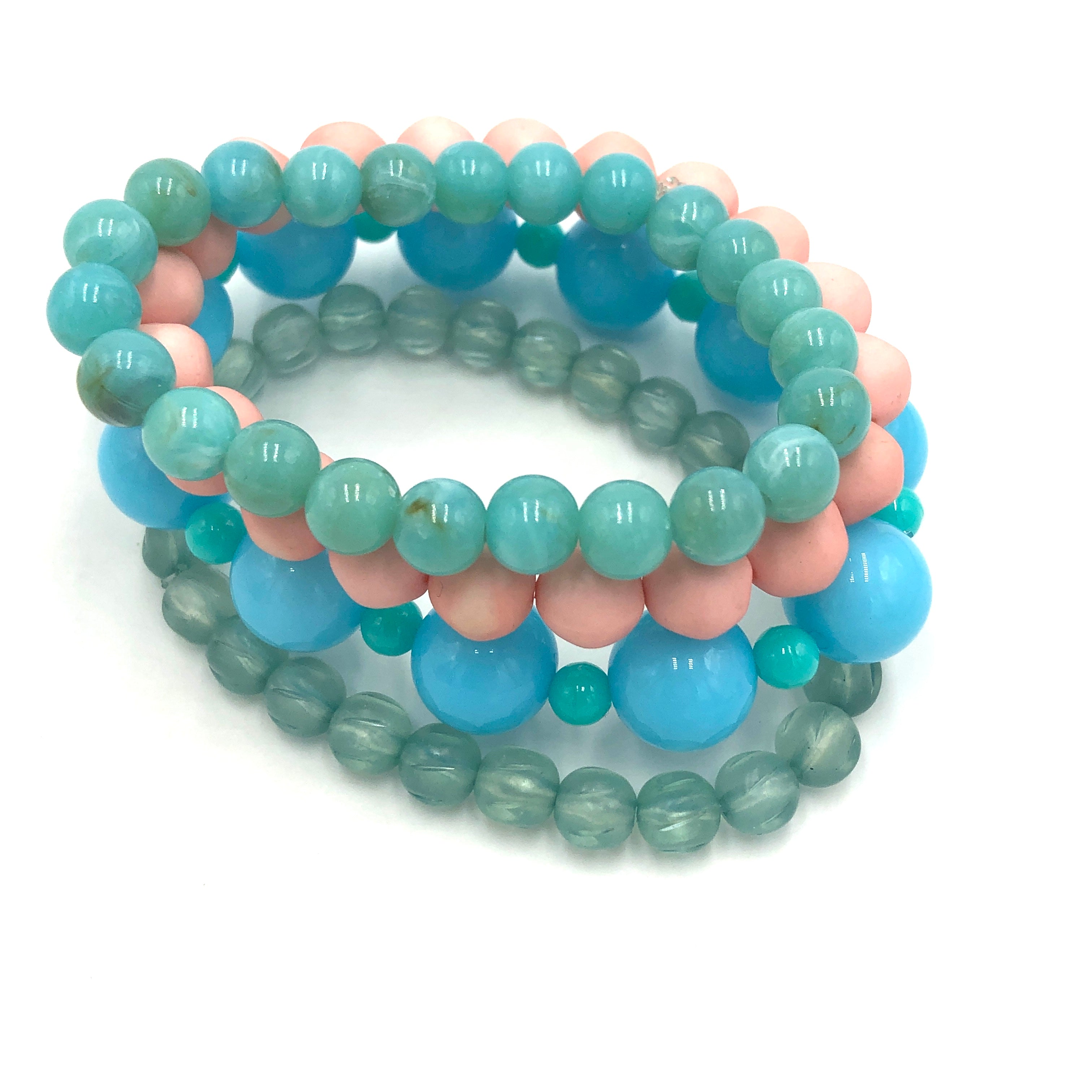 Peach &amp; Turquoise Stack and Stretch Bracelets Set