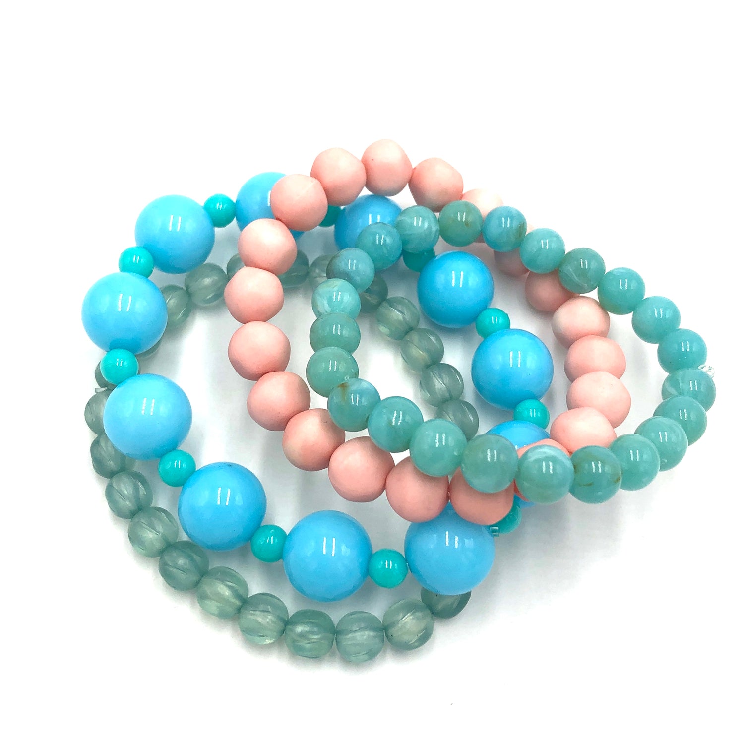 Peach &amp; Turquoise Stack and Stretch Bracelets Set