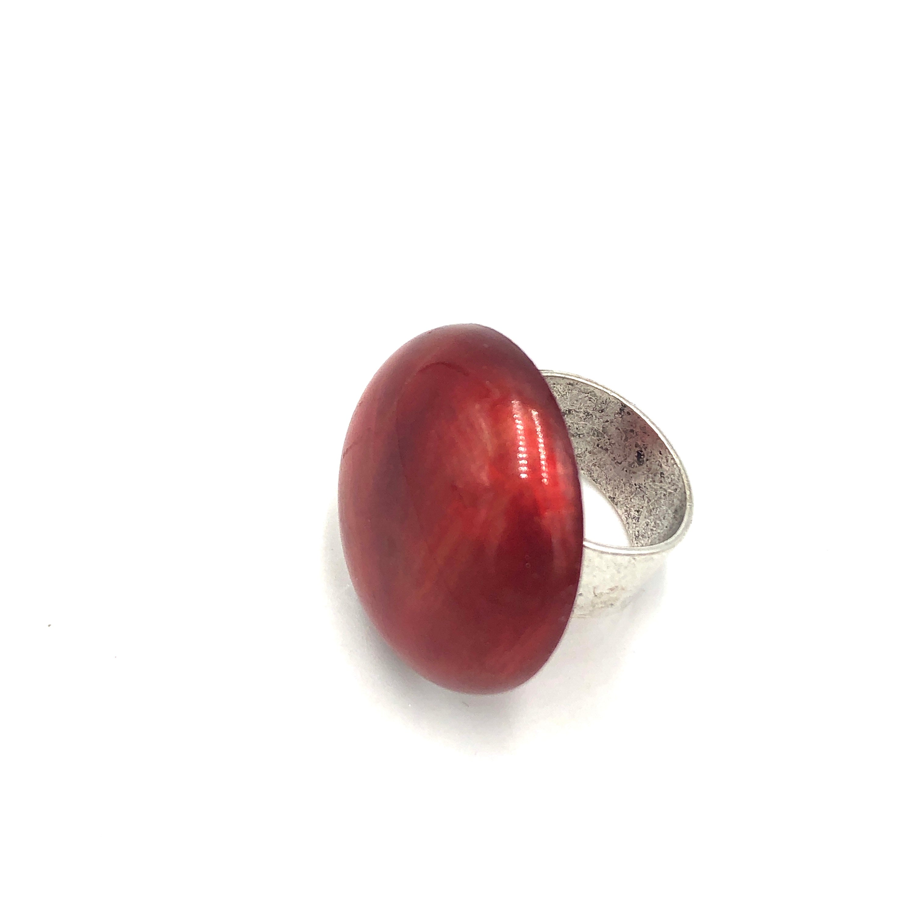 Ruby Red &amp; Gold Luster Lucite Cocktail Ring