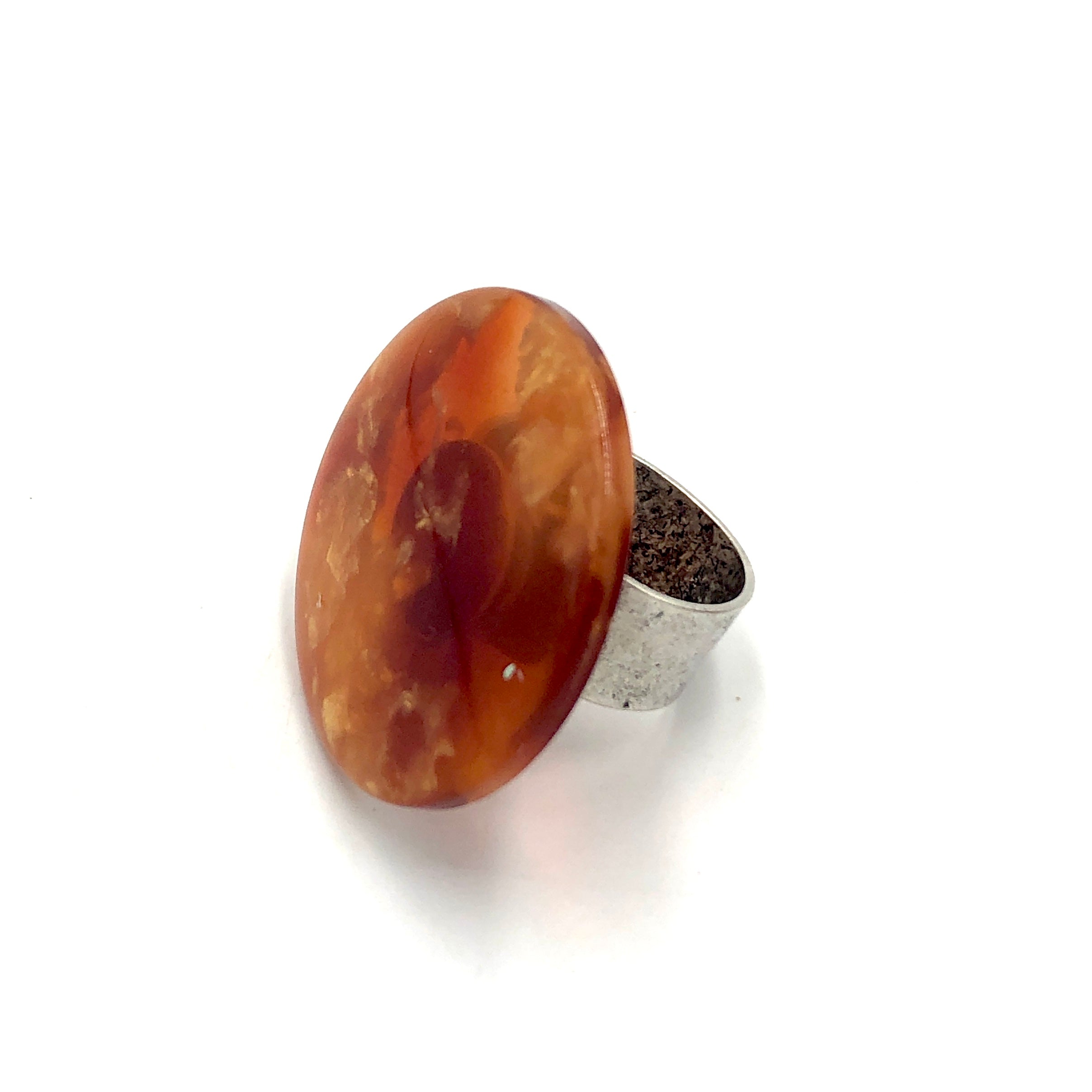 Rusty Red &amp; Copper Fleck Lucite Cocktail Ring