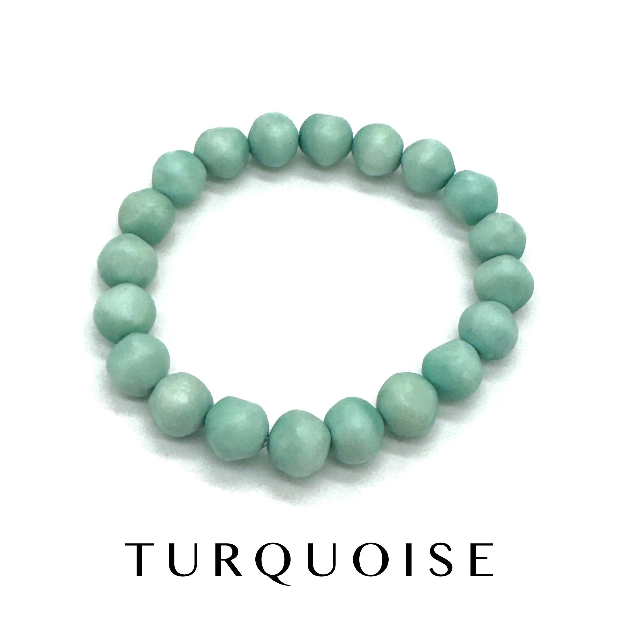 Single lucite beaded bracelet in turquoise on a white background
